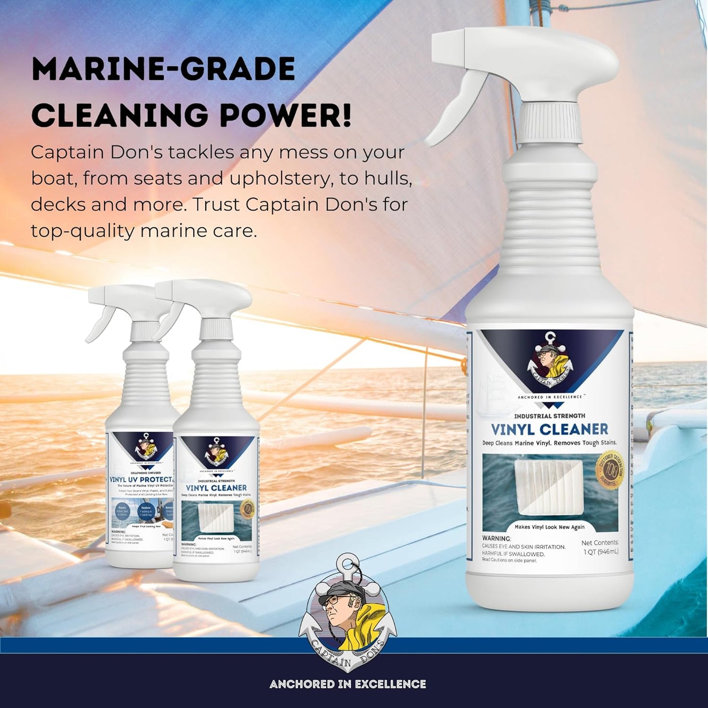 Captain Don's Industrial Strength Boat Cleaner, 32 OZ - Vinyl Boat Seat Cleaner, Boat Upholstery Cleaner, Boat Cleaning Supplies, Boat Carpet Cleaner, Deep Cleans Boat Vinyl & Removes Tough Stains