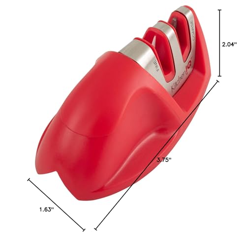 KitchenIQ 50825 | Diamond Deluxe Edge Grip 2-Stage Knife Sharpener | Black | Coarse & Fine Sharpeners | Compact for Easy Storage | Non-Slip Base | Soft Grip Rubber Handle | Straight & Serrated Knives