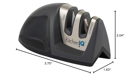KitchenIQ 50825 | Diamond Deluxe Edge Grip 2-Stage Knife Sharpener | Black | Coarse & Fine Sharpeners | Compact for Easy Storage | Non-Slip Base | Soft Grip Rubber Handle | Straight & Serrated Knives