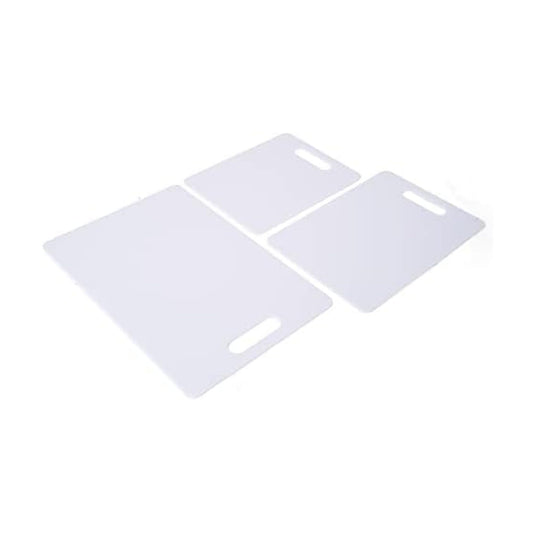 Farberware Plastic Cutting Board Set, Dishwasher- Safe Poly Chopping Board for Kitchen with Easy Grip Handles, Set of 3, White