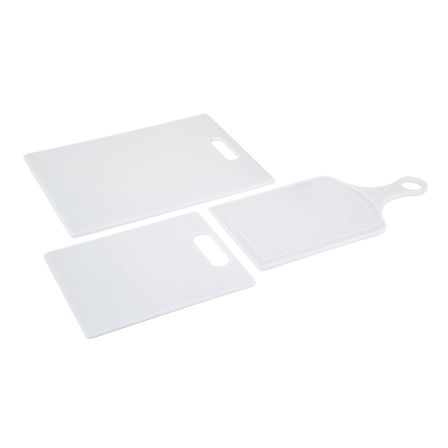 Farberware Plastic Cutting Board Set, Dishwasher- Safe Poly Chopping Board for Kitchen with Easy Grip Handles, Set of 3, White