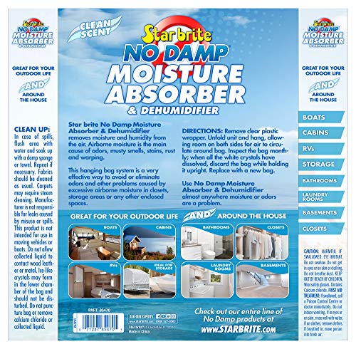 STAR BRITE No Damp Moisture Absorber & Dehumidifier - Simple, Portable, Humidity Control for Boats, RVs, Seasonal Homes & More - Prevent Musty Odor & Moisture Damage - 12 OZ (085412)
