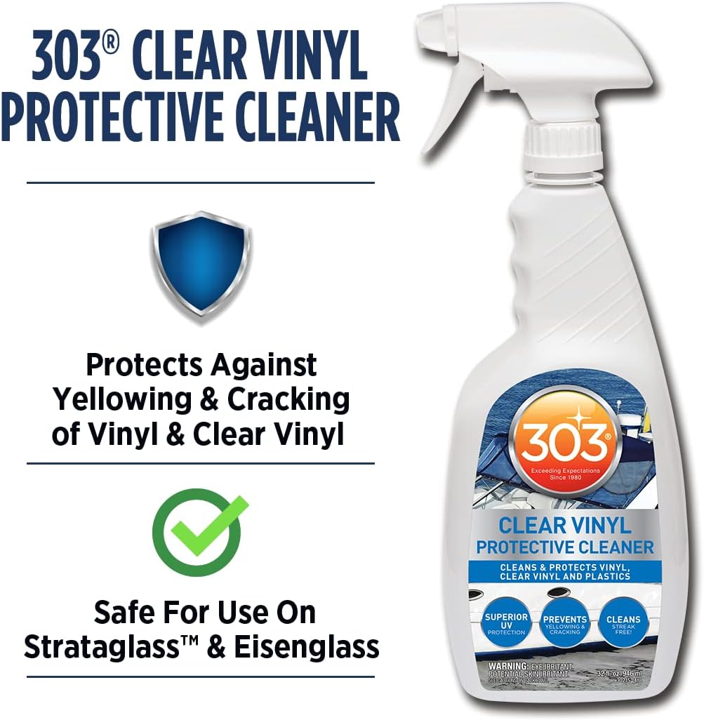 303 Products Marine Clear Protective Cleaner - Cleans and Protects Vinyl and Plastics, Provides Superior UV Protection, Prevents Yellowing and Cracking, 32oz (30215)