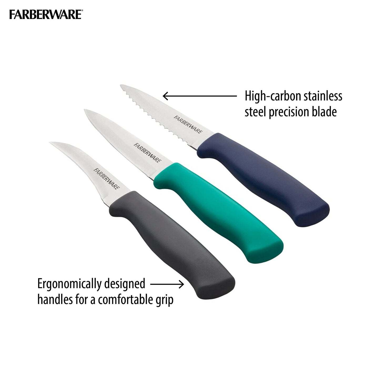 Farberware Stainless Steel Chef Knife Set, 3 Piece, Black