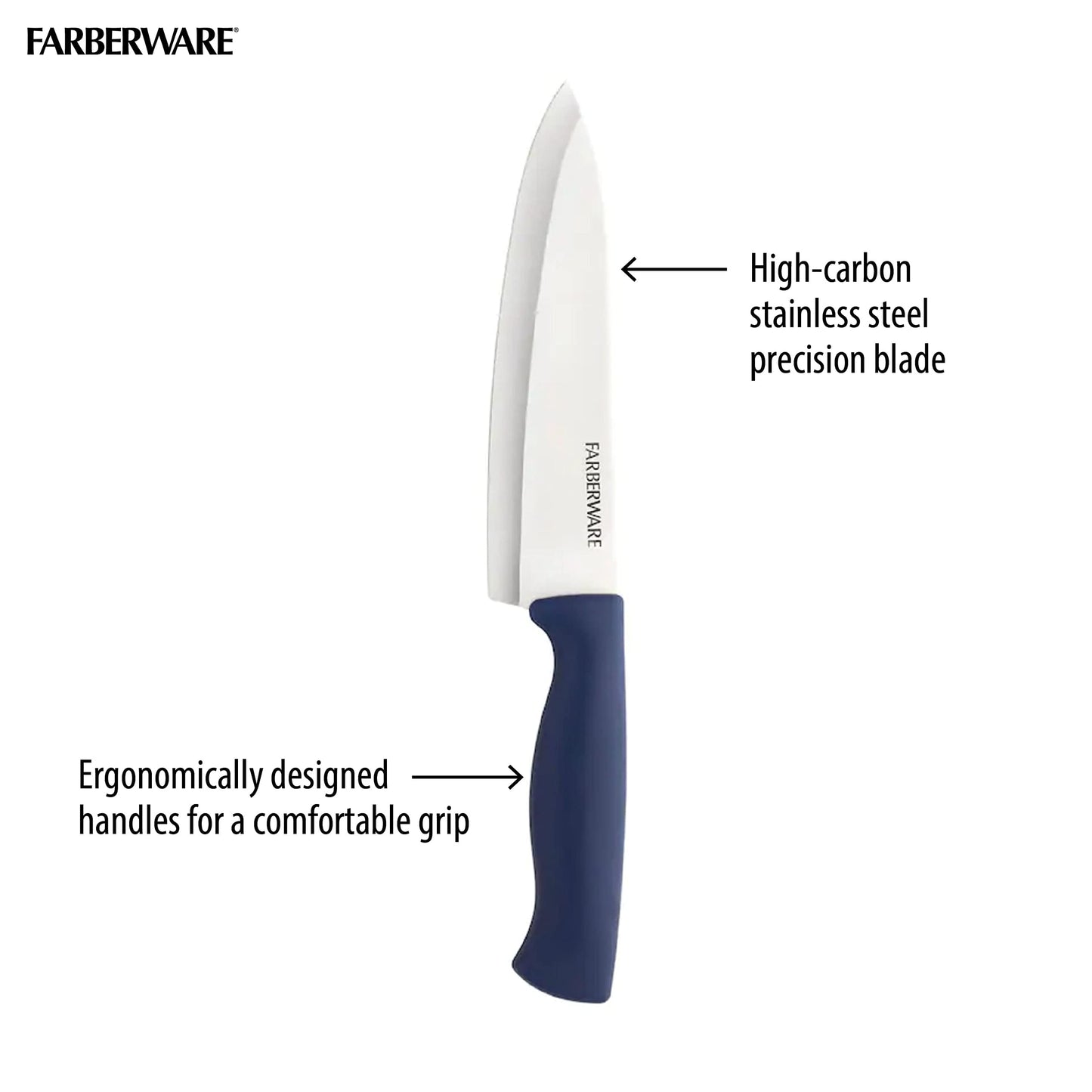 Farberware Stainless Steel Chef Knife Set, 3 Piece, Black