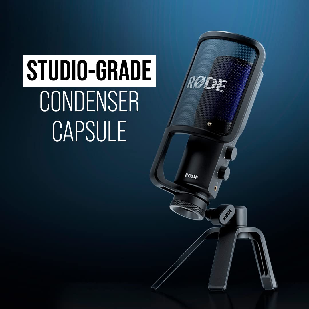 RØDE NT-USB+ Professional-Grade USB Condenser Microphone For Recording Studio Quality Audio Directly To A Computer Or Mobile Device, Black