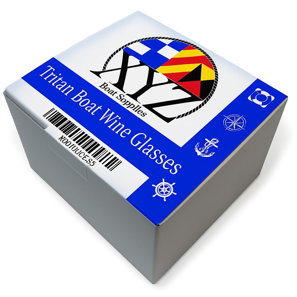 Set of 4 Stemless Boat Wine Glasses – 16oz Unbreakable Nautical Glasses with Anchor, Compass, Helm & Life Ring – BPA-Free Tritan Plastic, Dishwasher Safe – Ideal for Boats, Pool, RV & Outdoor Use