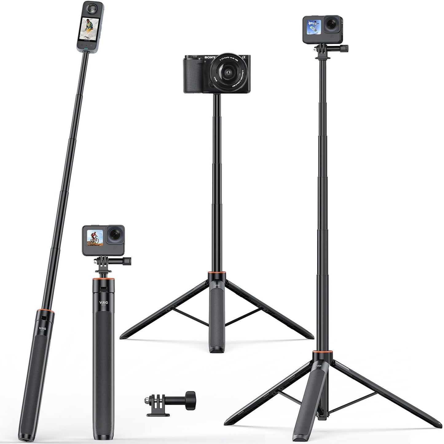 VRIG 57" Extendable Phone Tripod & Camera Tripod,3in1 Selfie Stick with Wireless Remote Shutter,360° Ball Head Cold Shoe Cell Phone Stand for iPhone/Gopro/Nikon Canon Camera