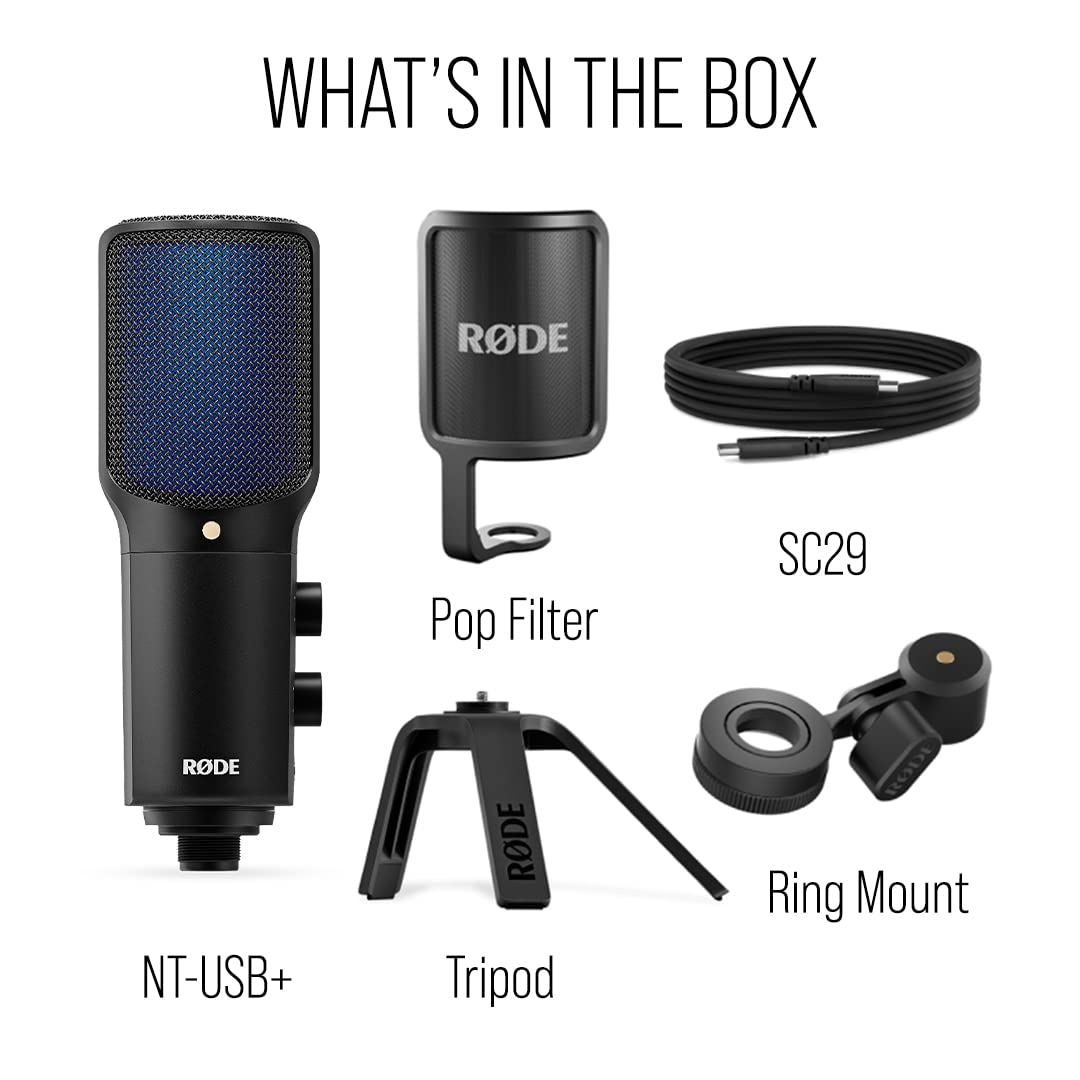RØDE NT-USB+ Professional-Grade USB Condenser Microphone For Recording Studio Quality Audio Directly To A Computer Or Mobile Device, Black