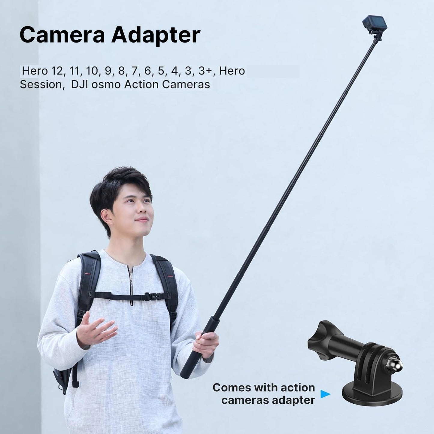 ULANZI TT52 59in Invisible Selfie Stick Tripod, Extendable Pole Selfie Stick Handle Grip Compatible with DJI OSMO 360/OSMO Pocket 3/Insta 360 x5 x4 x3 w Adapter for G-O P-RO Hero 13 12 11 10 9 8 7 6