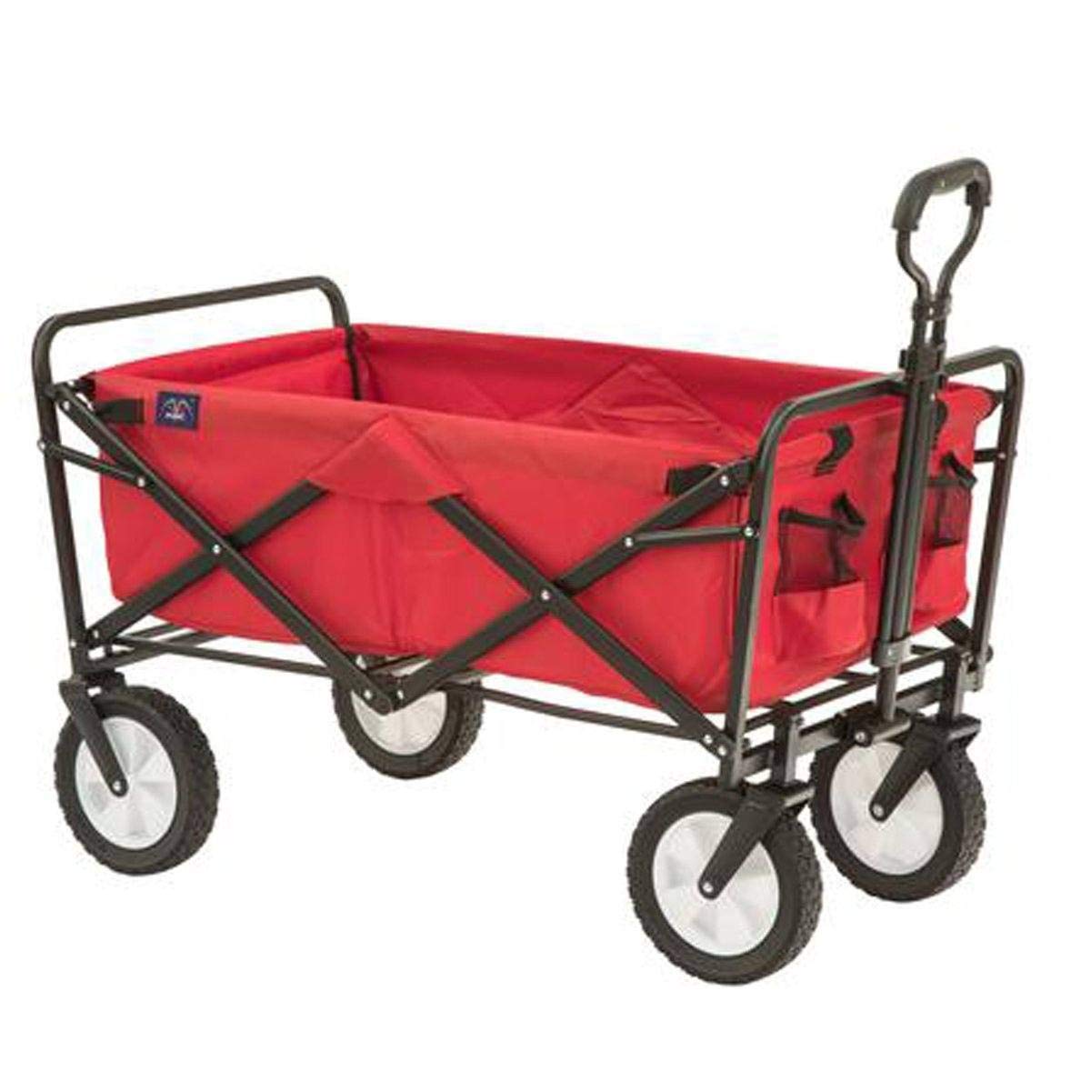 Mac Sports Heavy Duty Steel Frame Collapsible Folding 150 Pound Capacity Outdoor Camping Garden Utility Wagon Yard Cart, Red
