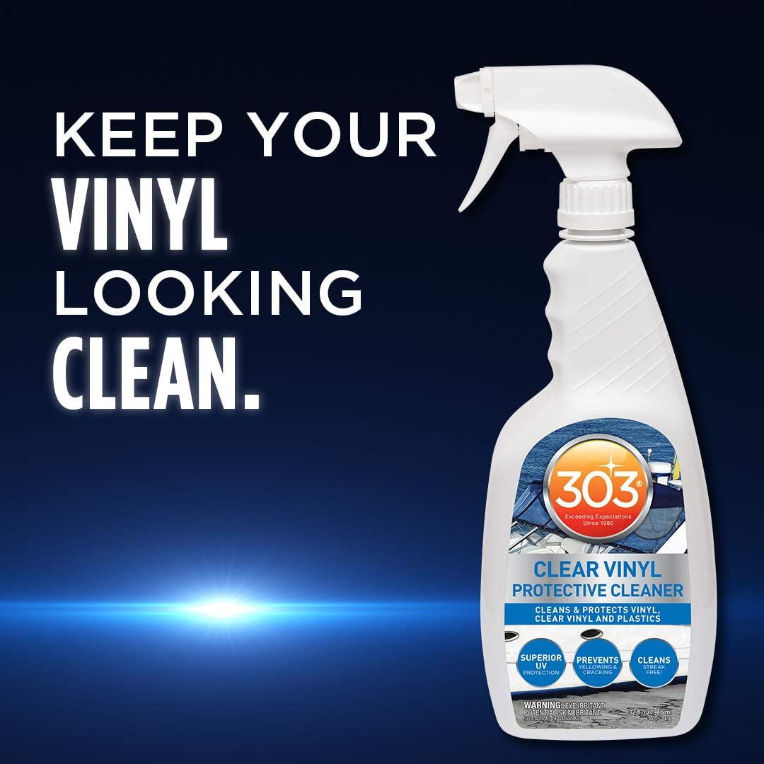303 Products Marine Clear Protective Cleaner - Cleans and Protects Vinyl and Plastics, Provides Superior UV Protection, Prevents Yellowing and Cracking, 32oz (30215)