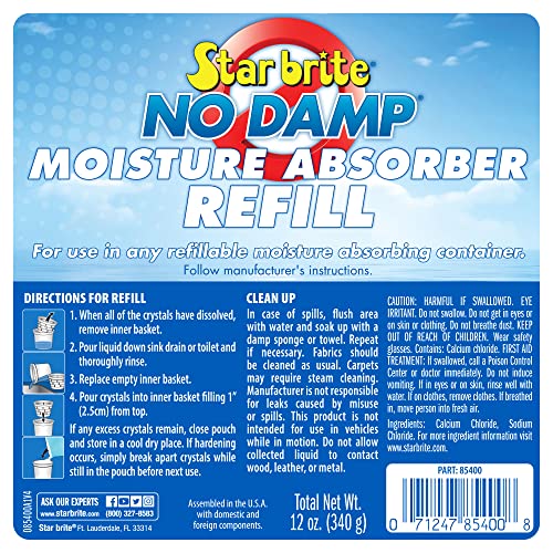 STAR BRITE No Damp Moisture Absorber & Dehumidifier - Simple, Portable, Humidity Control for Boats, RVs, Seasonal Homes & More - Prevent Musty Odor & Moisture Damage - 12 OZ (085412)