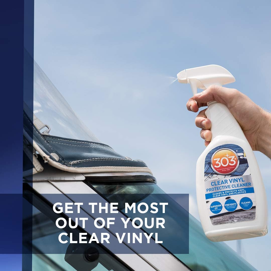 303 Products Marine Clear Protective Cleaner - Cleans and Protects Vinyl and Plastics, Provides Superior UV Protection, Prevents Yellowing and Cracking, 32oz (30215)