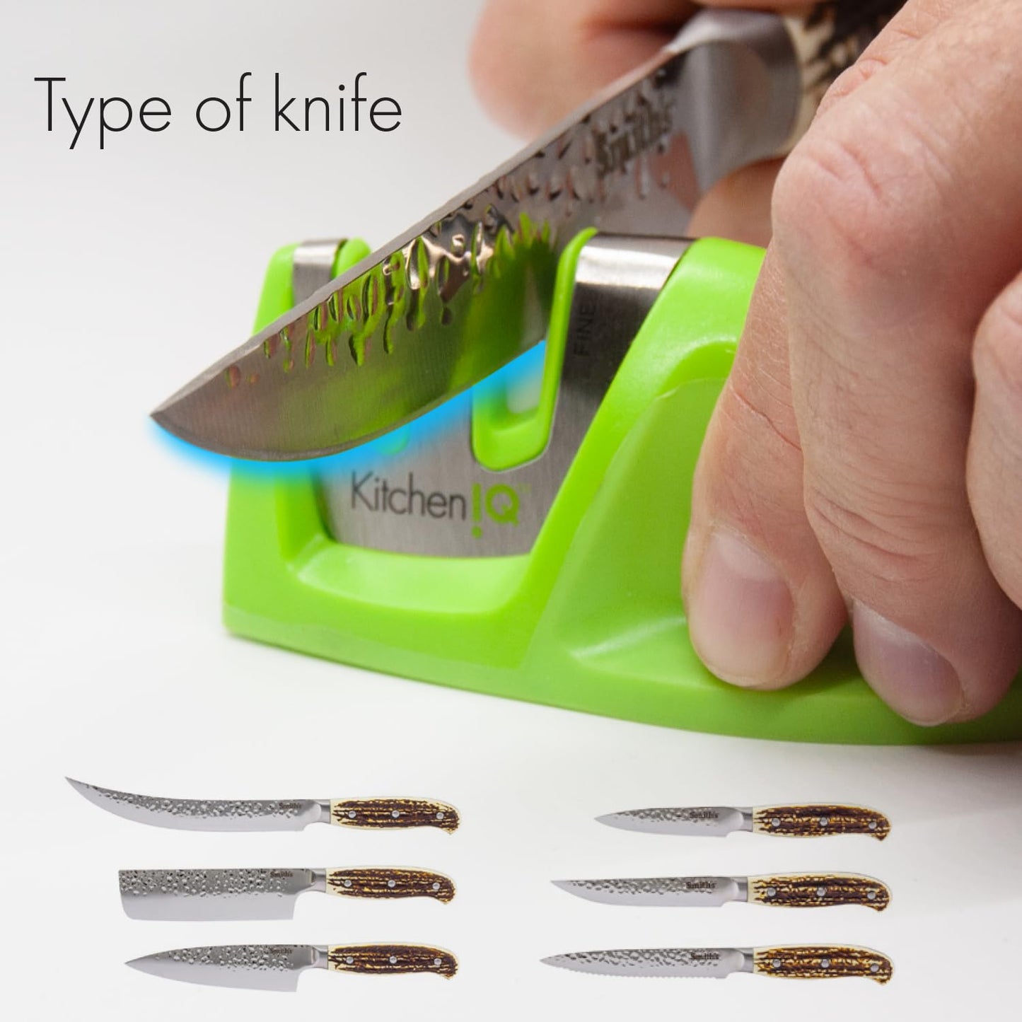 KitchenIQ 50825 | Diamond Deluxe Edge Grip 2-Stage Knife Sharpener | Black | Coarse & Fine Sharpeners | Compact for Easy Storage | Non-Slip Base | Soft Grip Rubber Handle | Straight & Serrated Knives