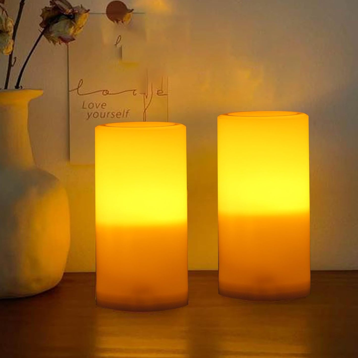 CANDLE CHOICE Waterproof Outdoor Battery Operated Flameless Candles with Remote Timer Plastic Flickering Fake Electric LED Pillars for Lantern Garden Wedding Christmas Decorations 3x4 Inches 2 PCS