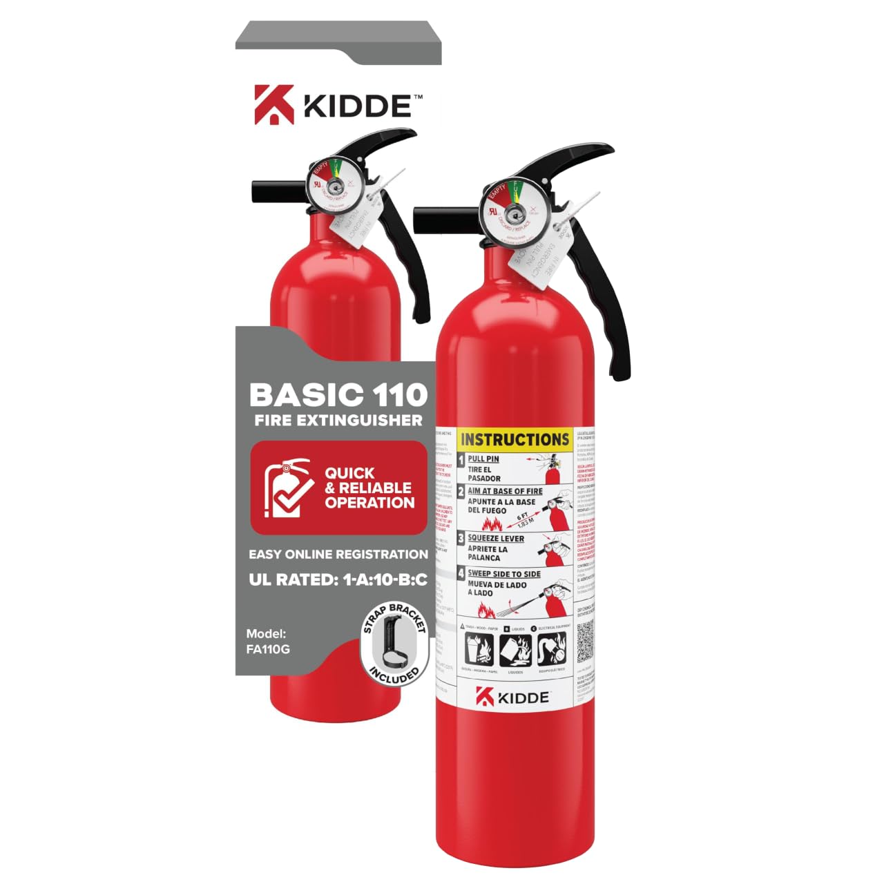 Kidde Multi Purpose Fire Extinguisher for Home, Office, Dorm, Residential, 1A10BC, 2 Pack