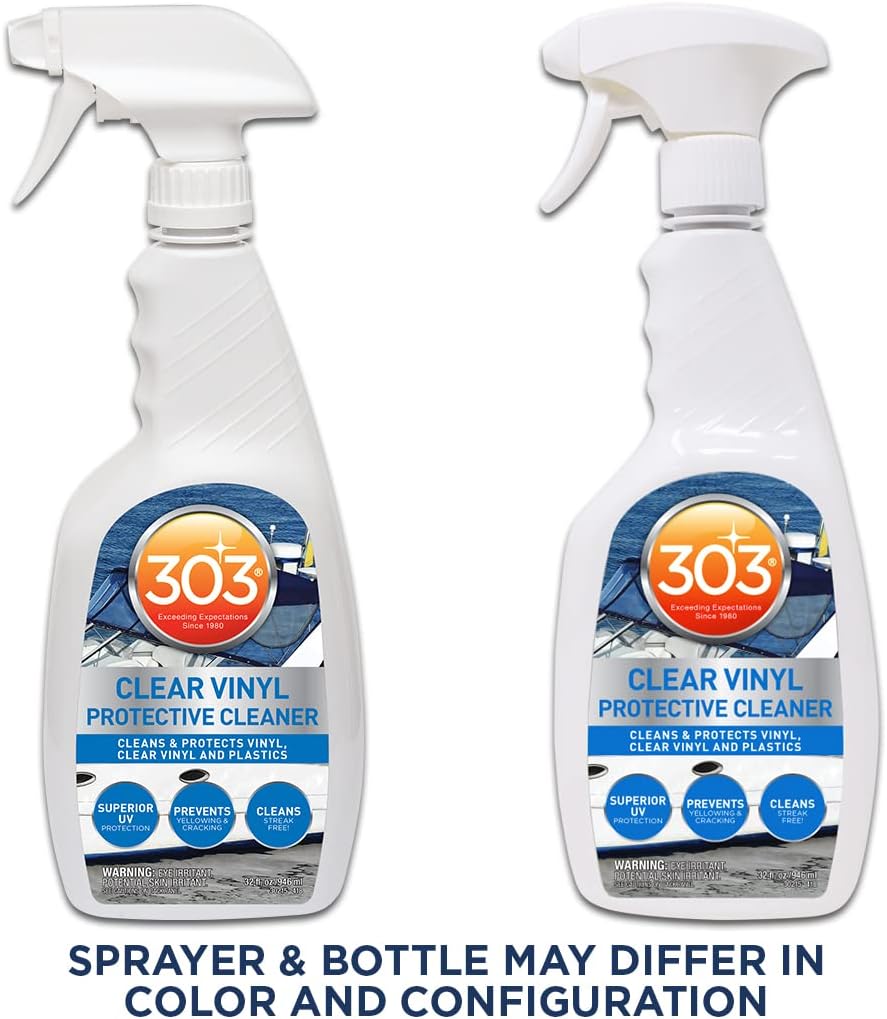 303 Products Marine Clear Protective Cleaner - Cleans and Protects Vinyl and Plastics, Provides Superior UV Protection, Prevents Yellowing and Cracking, 32oz (30215)