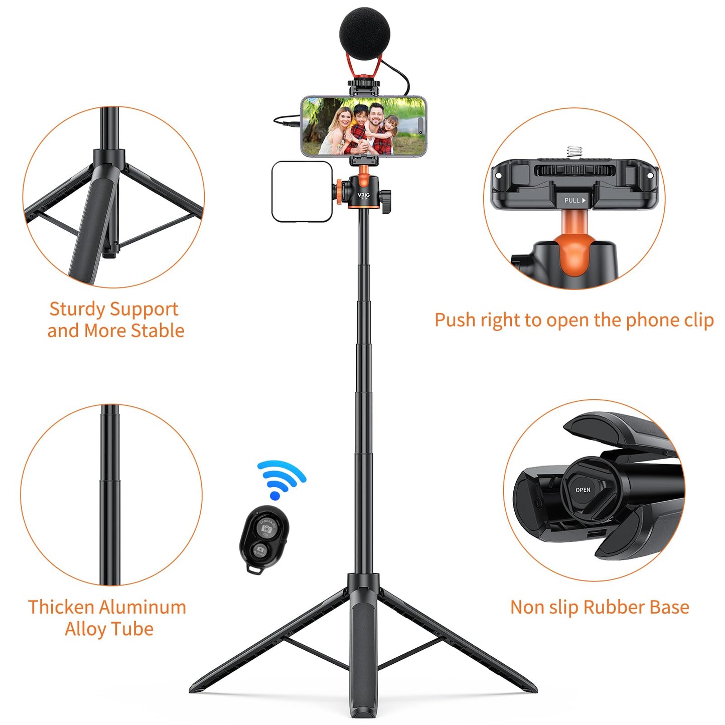 VRIG 57" Extendable Phone Tripod & Camera Tripod,3in1 Selfie Stick with Wireless Remote Shutter,360° Ball Head Cold Shoe Cell Phone Stand for iPhone/Gopro/Nikon Canon Camera