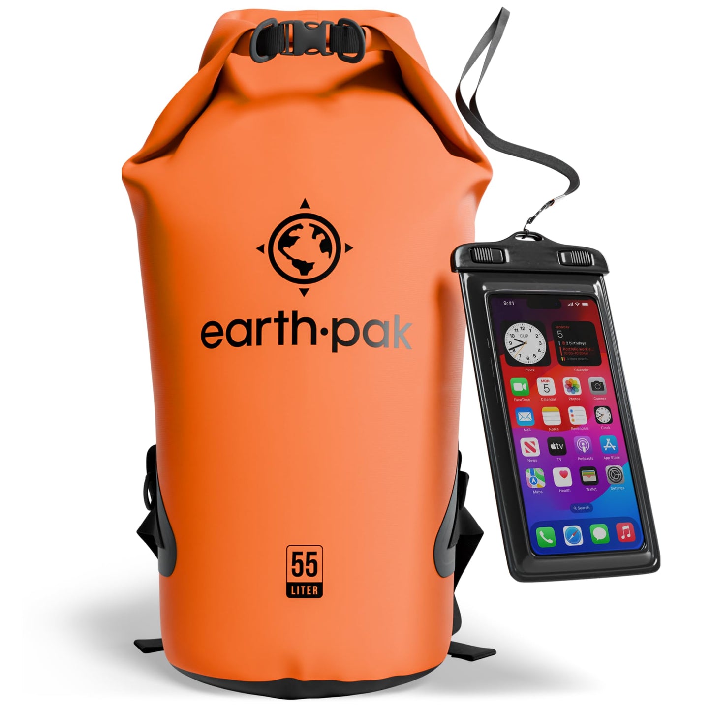 Earth Pak Waterproof Dry Bag - Roll Top Waterproof Backpack Sack Keeps Gear Dry for Kayak with Waterproof Phone Case