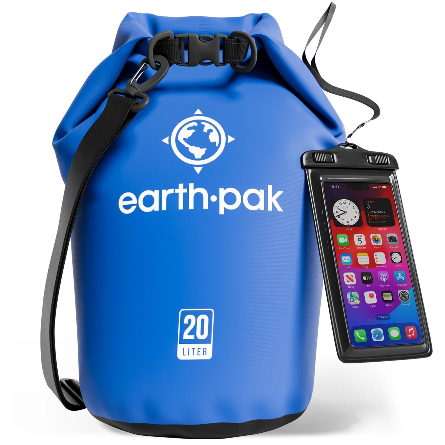 Earth Pak Waterproof Dry Bag - Roll Top Waterproof Backpack Sack Keeps Gear Dry for Kayak with Waterproof Phone Case