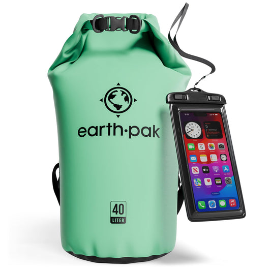 Earth Pak Waterproof Dry Bag - Roll Top Waterproof Backpack Sack Keeps Gear Dry for Kayak with Waterproof Phone Case