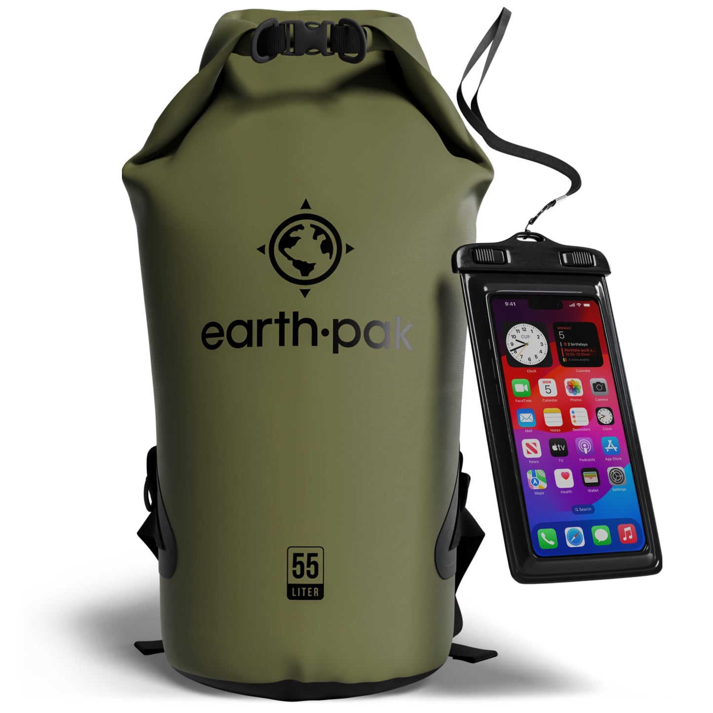 Earth Pak Waterproof Dry Bag - Roll Top Waterproof Backpack Sack Keeps Gear Dry for Kayak with Waterproof Phone Case