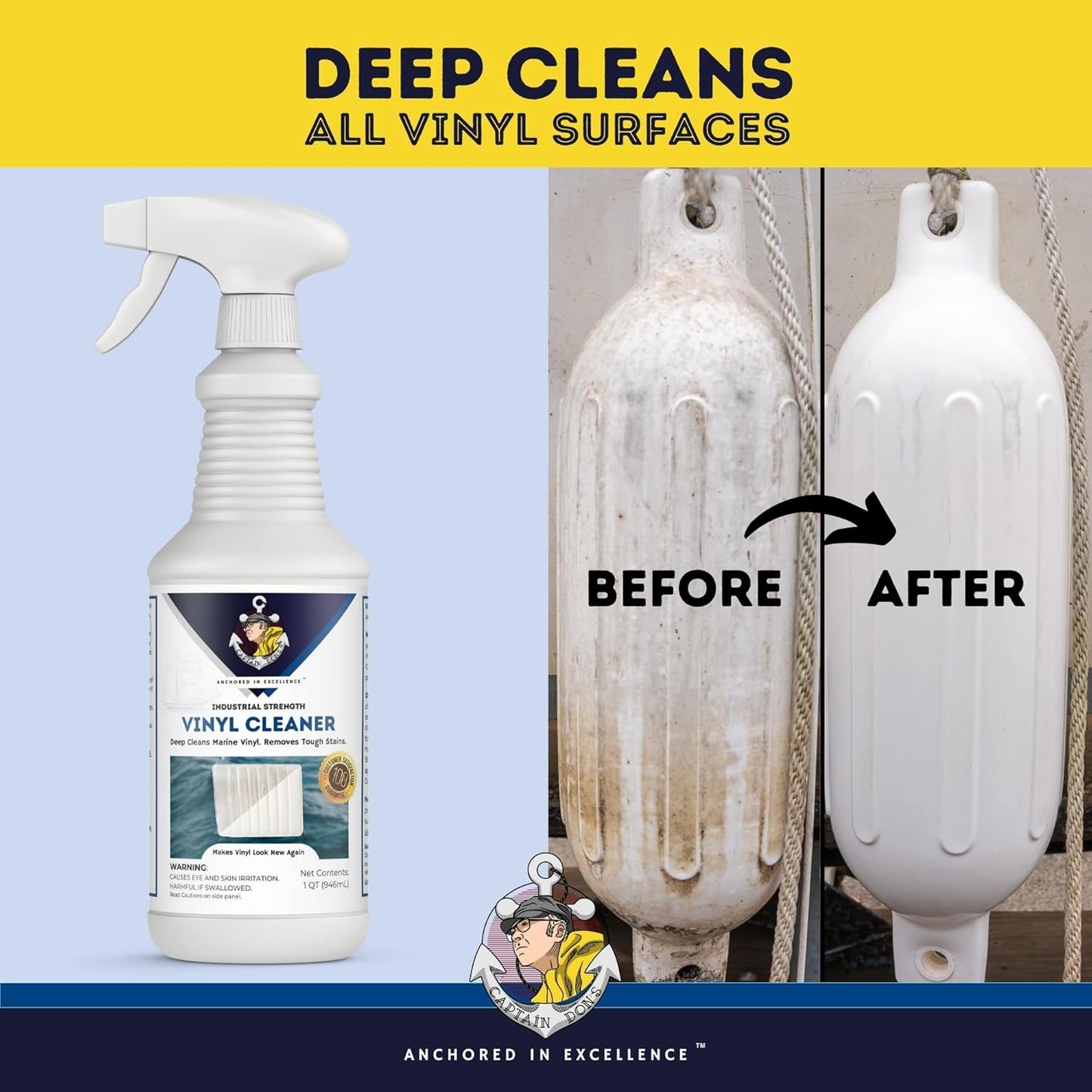 Captain Don's Industrial Strength Boat Cleaner, 32 OZ - Vinyl Boat Seat Cleaner, Boat Upholstery Cleaner, Boat Cleaning Supplies, Boat Carpet Cleaner, Deep Cleans Boat Vinyl & Removes Tough Stains