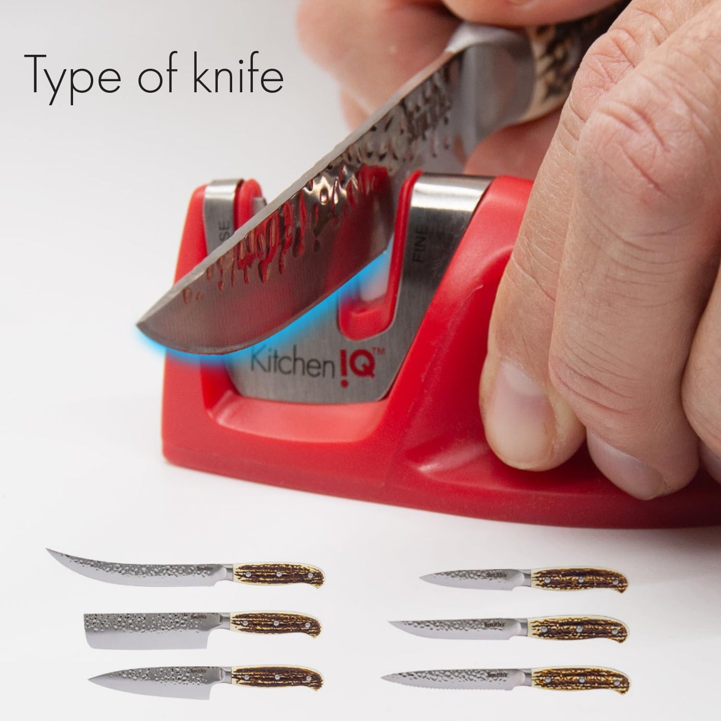 KitchenIQ 50825 | Diamond Deluxe Edge Grip 2-Stage Knife Sharpener | Black | Coarse & Fine Sharpeners | Compact for Easy Storage | Non-Slip Base | Soft Grip Rubber Handle | Straight & Serrated Knives