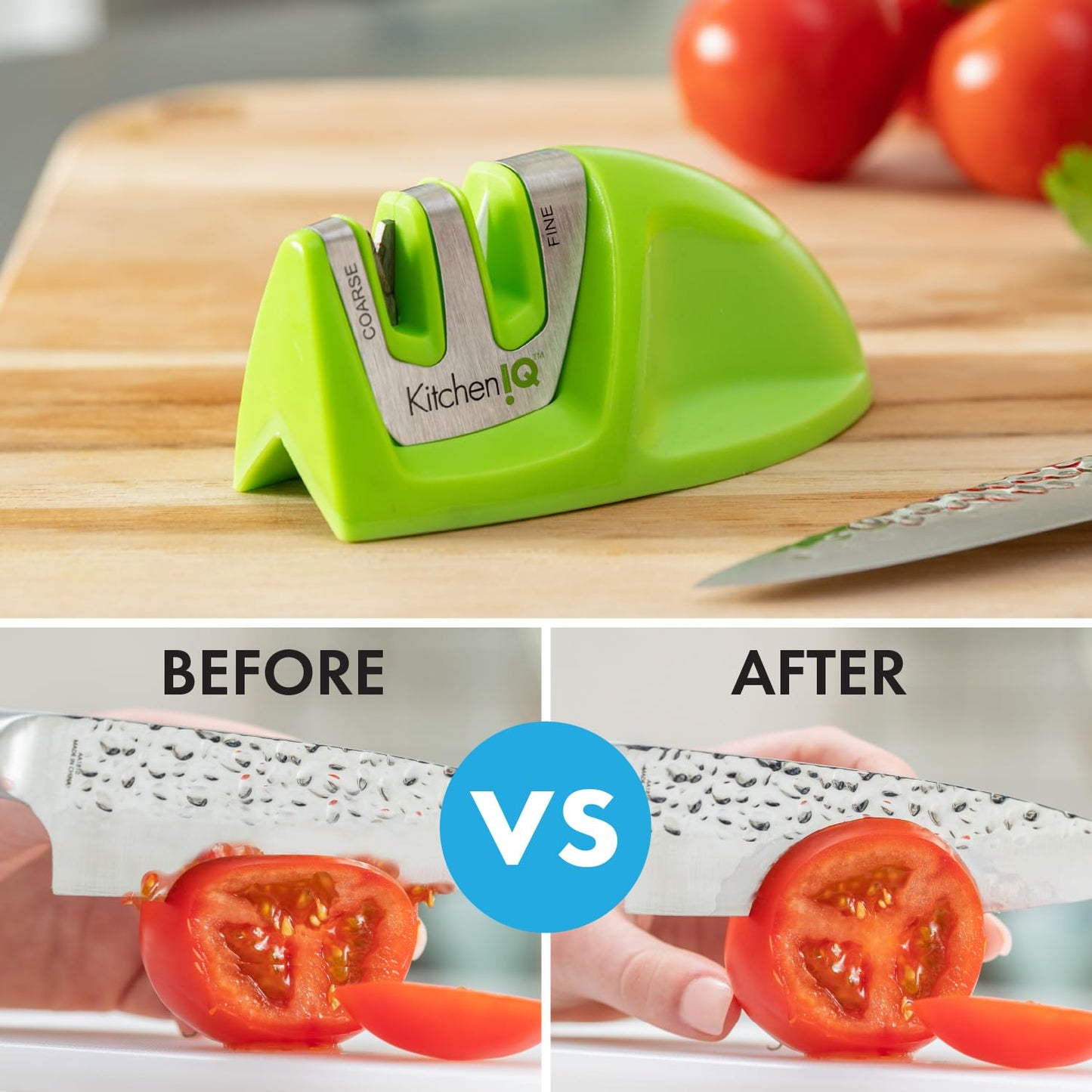 KitchenIQ 50825 | Diamond Deluxe Edge Grip 2-Stage Knife Sharpener | Black | Coarse & Fine Sharpeners | Compact for Easy Storage | Non-Slip Base | Soft Grip Rubber Handle | Straight & Serrated Knives