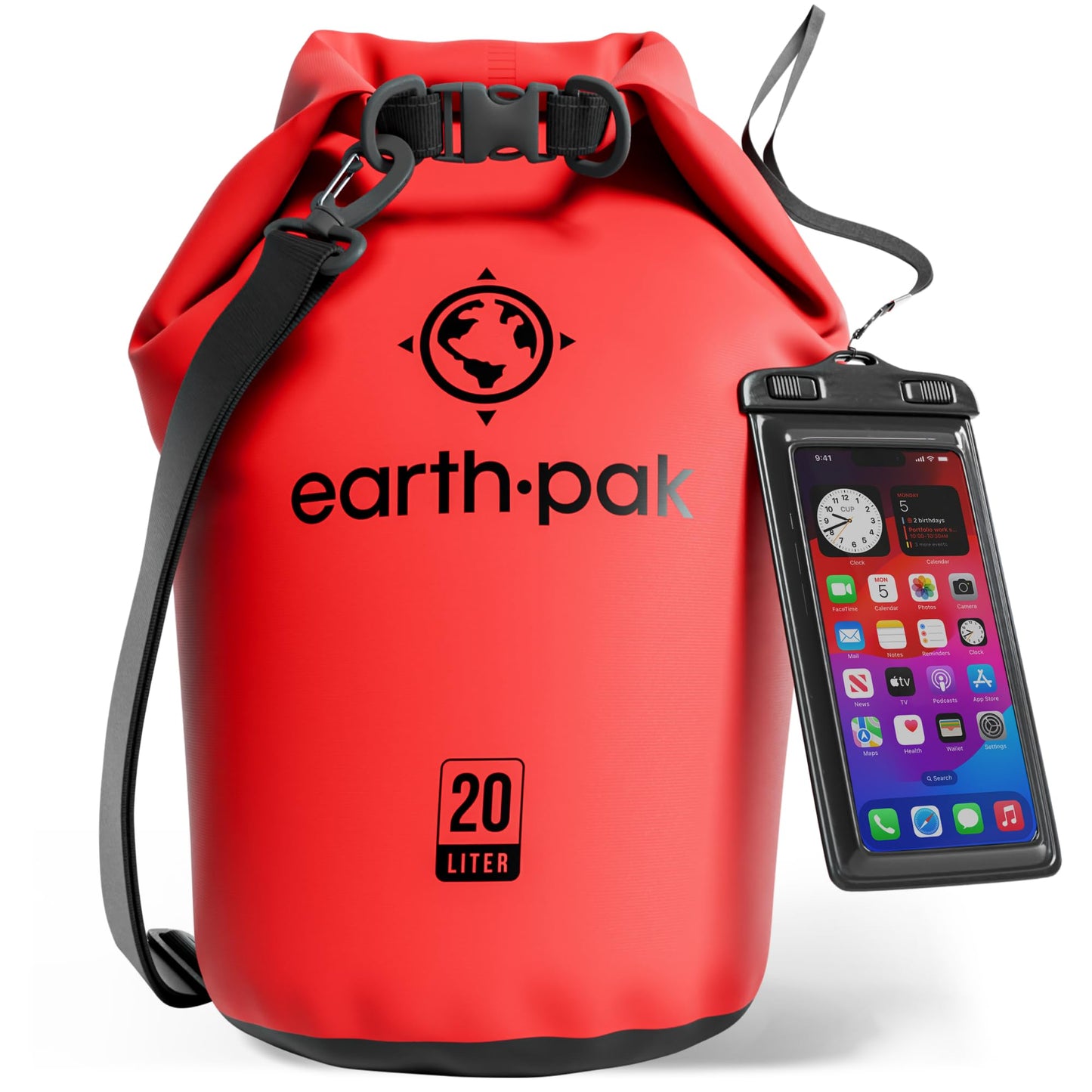 Earth Pak Waterproof Dry Bag - Roll Top Waterproof Backpack Sack Keeps Gear Dry for Kayak with Waterproof Phone Case