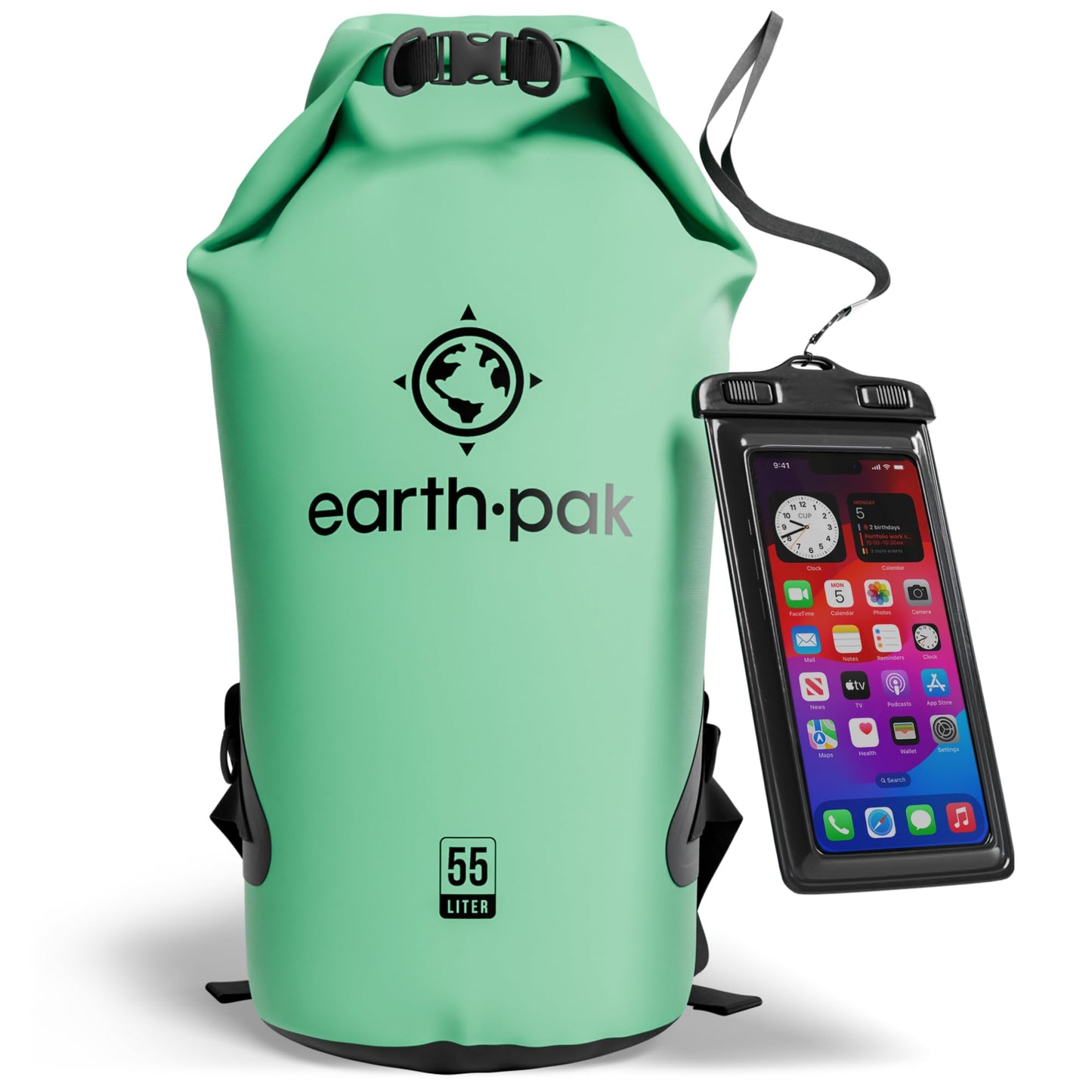 Earth Pak Waterproof Dry Bag - Roll Top Waterproof Backpack Sack Keeps Gear Dry for Kayak with Waterproof Phone Case