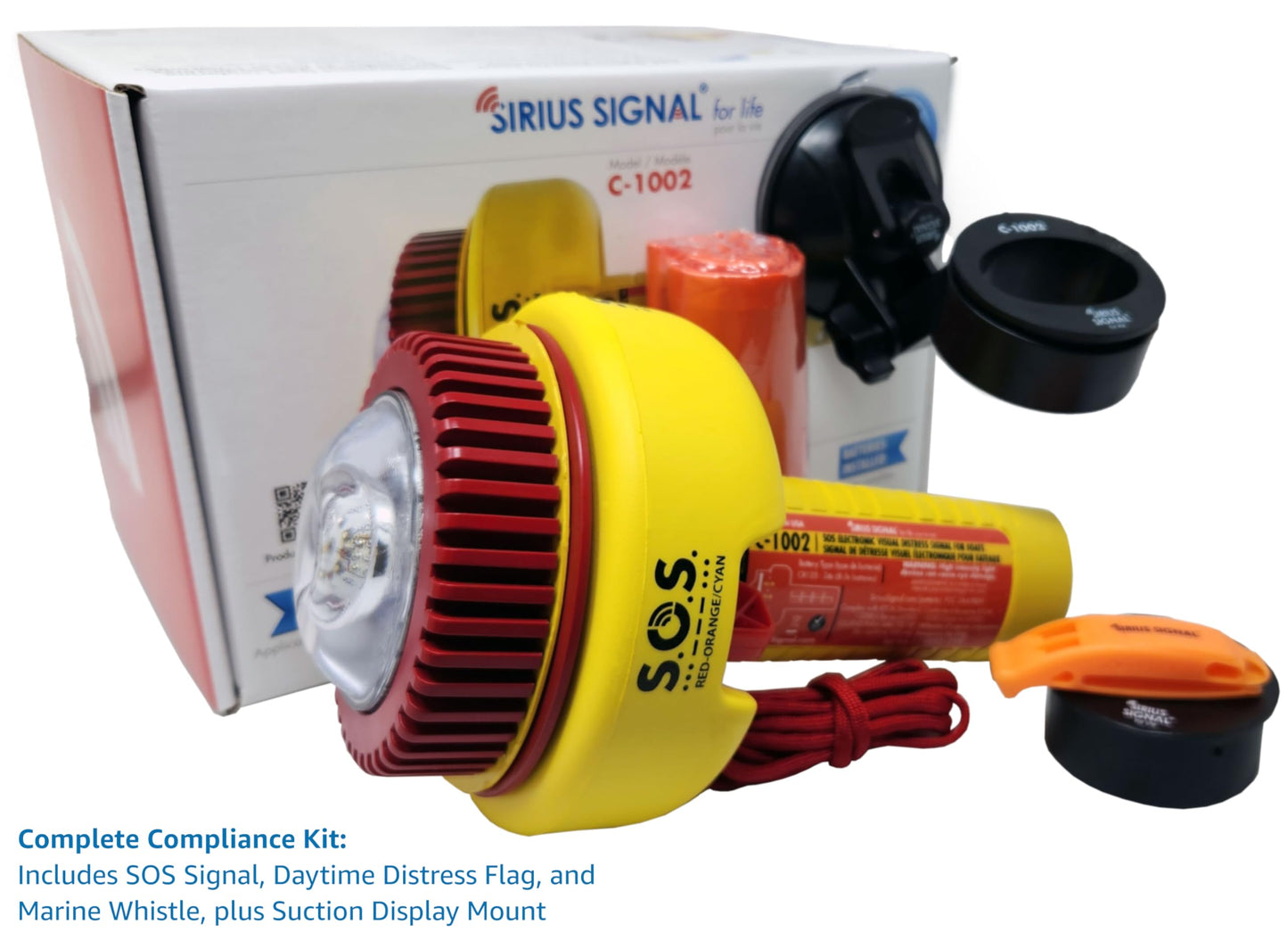 Sirius Signal C-1003 SOS LED Distress Signal - Electronic Flare Replacement, USCG Approved, Includes Daytime Flag & Whistle