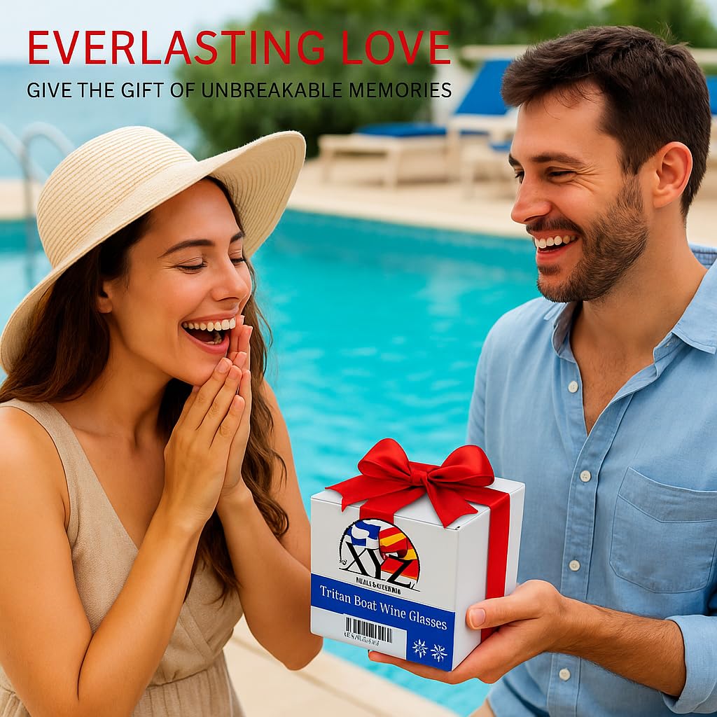 Set of 4 Stemless Boat Wine Glasses – 16oz Unbreakable Nautical Glasses with Anchor, Compass, Helm & Life Ring – BPA-Free Tritan Plastic, Dishwasher Safe – Ideal for Boats, Pool, RV & Outdoor Use