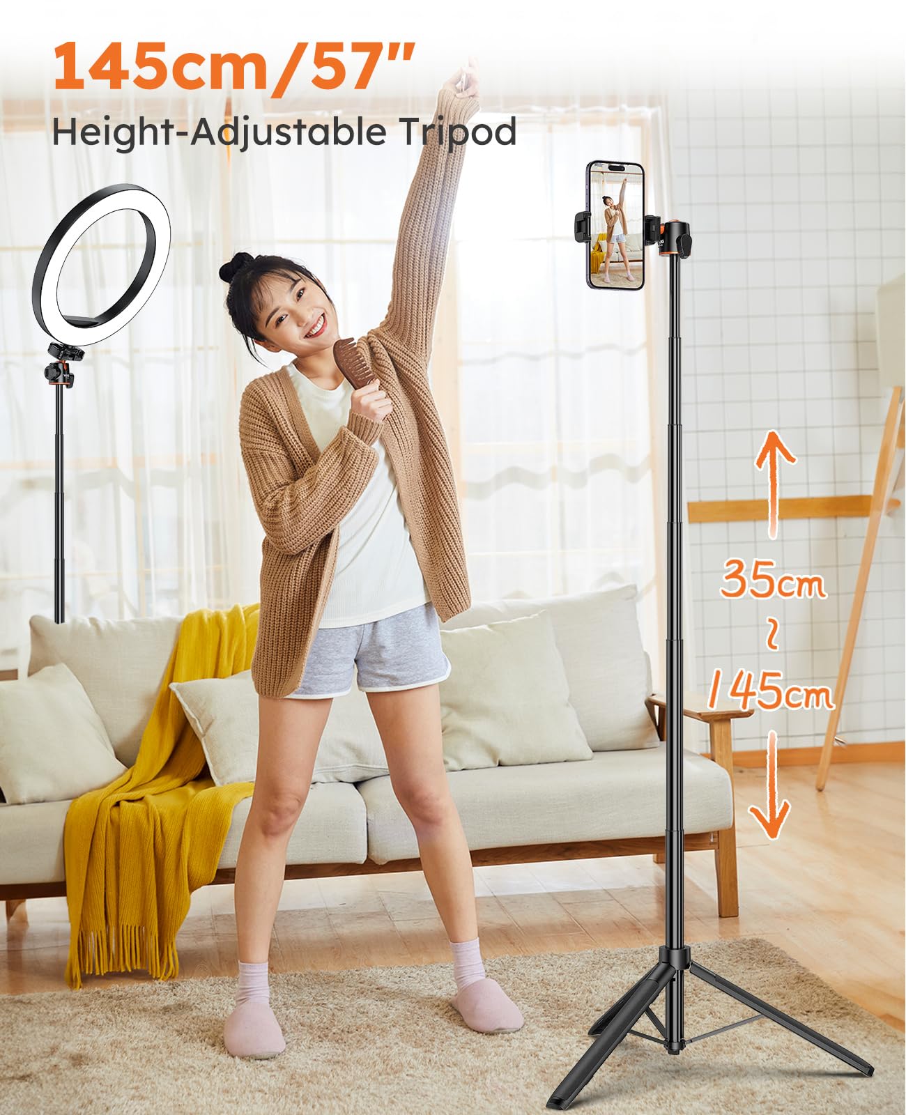 VRIG 57" Extendable Phone Tripod & Camera Tripod,3in1 Selfie Stick with Wireless Remote Shutter,360° Ball Head Cold Shoe Cell Phone Stand for iPhone/Gopro/Nikon Canon Camera