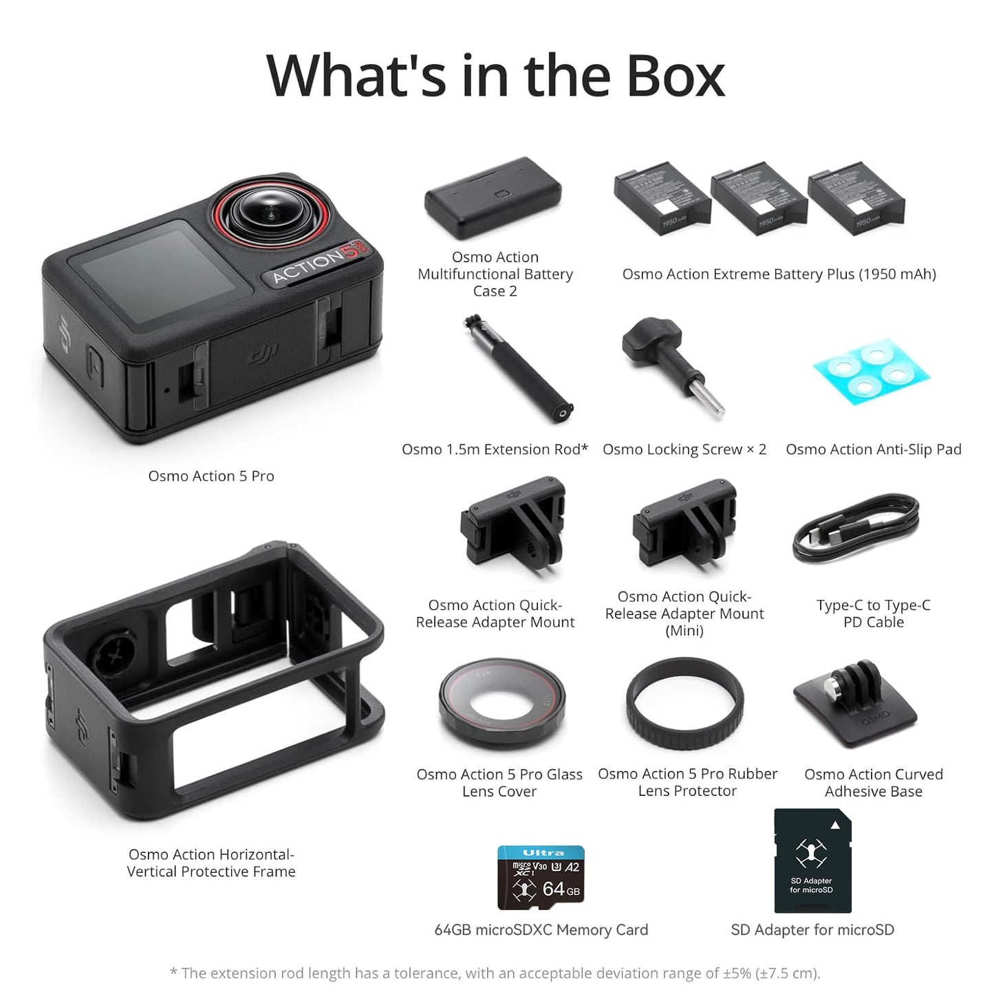 DJI Osmo Action 5 Pro Standard Combo,with 58 Piece Accessory Kit+ 64GB Card - Waterproof Action Camera with 1/1.3" Sensor, 4K/120fps Video, Action Camera 4K Ideal for Sports (Total 1 Battery)