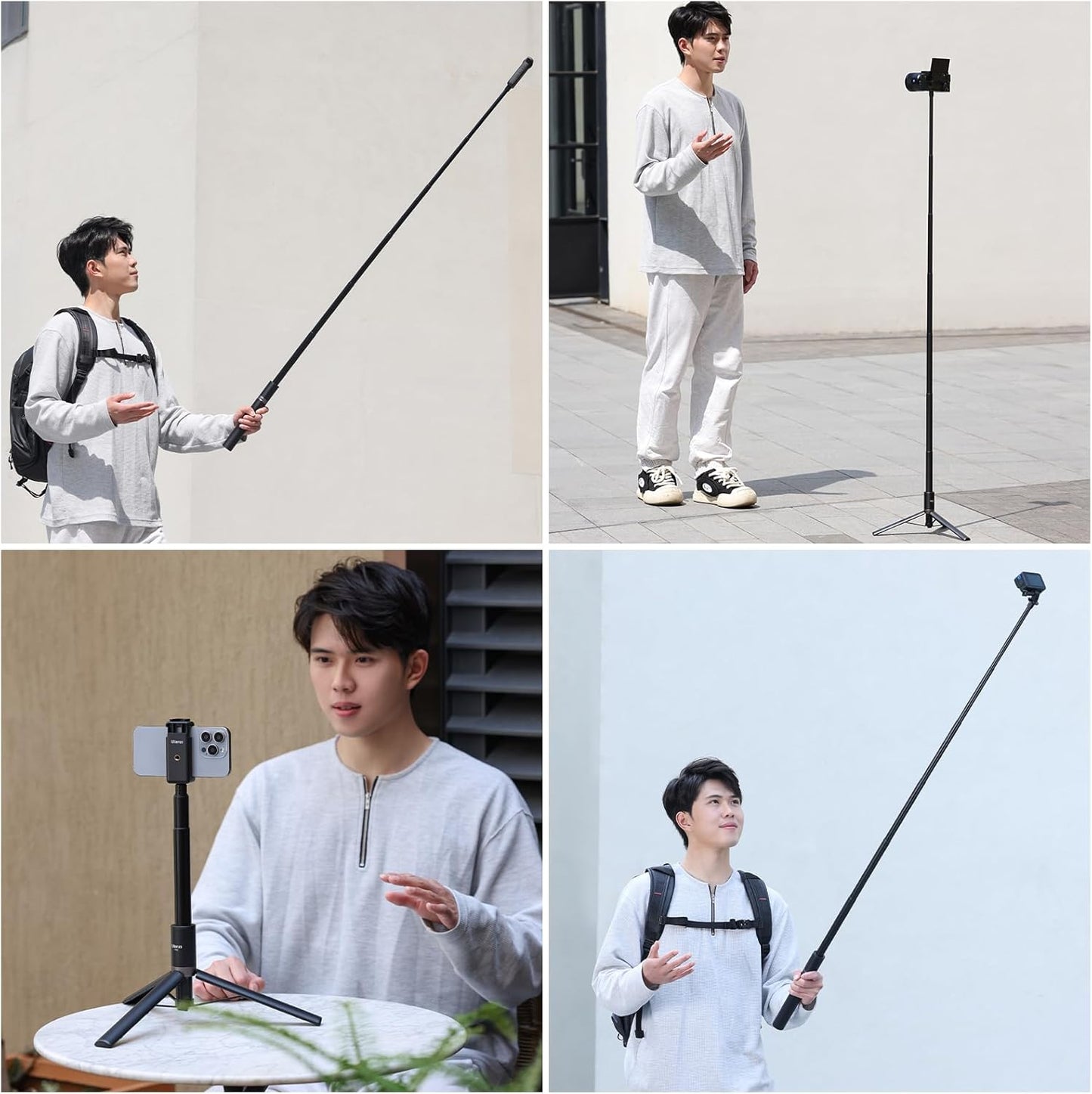 ULANZI TT52 59in Invisible Selfie Stick Tripod, Extendable Pole Selfie Stick Handle Grip Compatible with DJI OSMO 360/OSMO Pocket 3/Insta 360 x5 x4 x3 w Adapter for G-O P-RO Hero 13 12 11 10 9 8 7 6