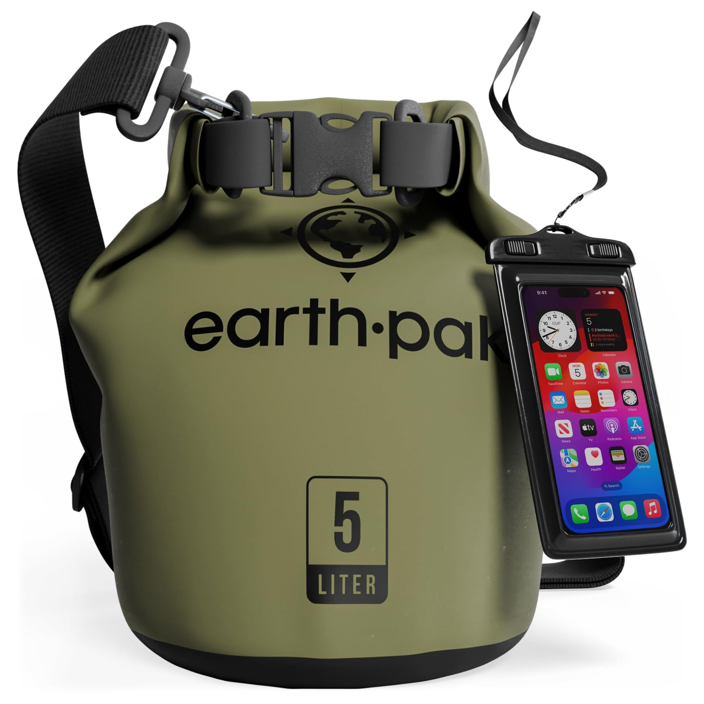 Earth Pak Waterproof Dry Bag - Roll Top Waterproof Backpack Sack Keeps Gear Dry for Kayak with Waterproof Phone Case
