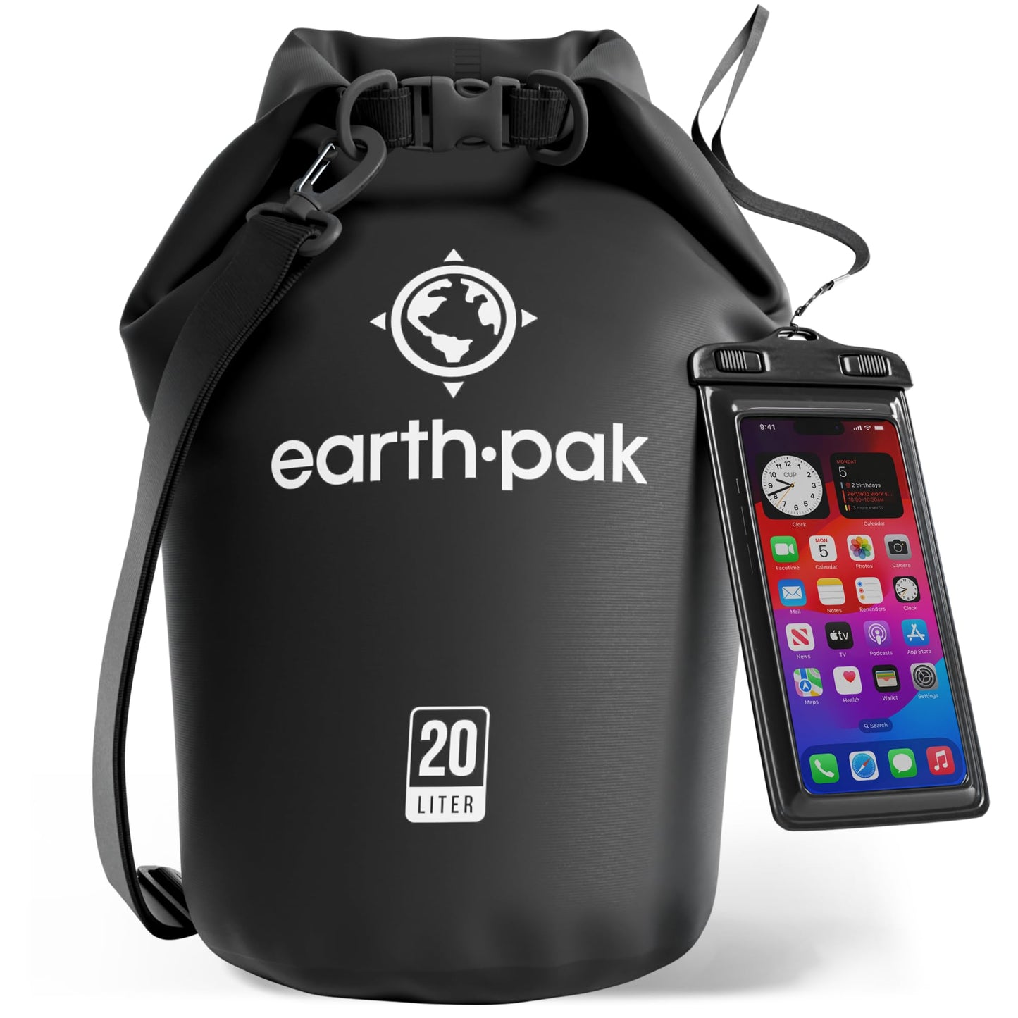 Earth Pak Waterproof Dry Bag - Roll Top Waterproof Backpack Sack Keeps Gear Dry for Kayak with Waterproof Phone Case