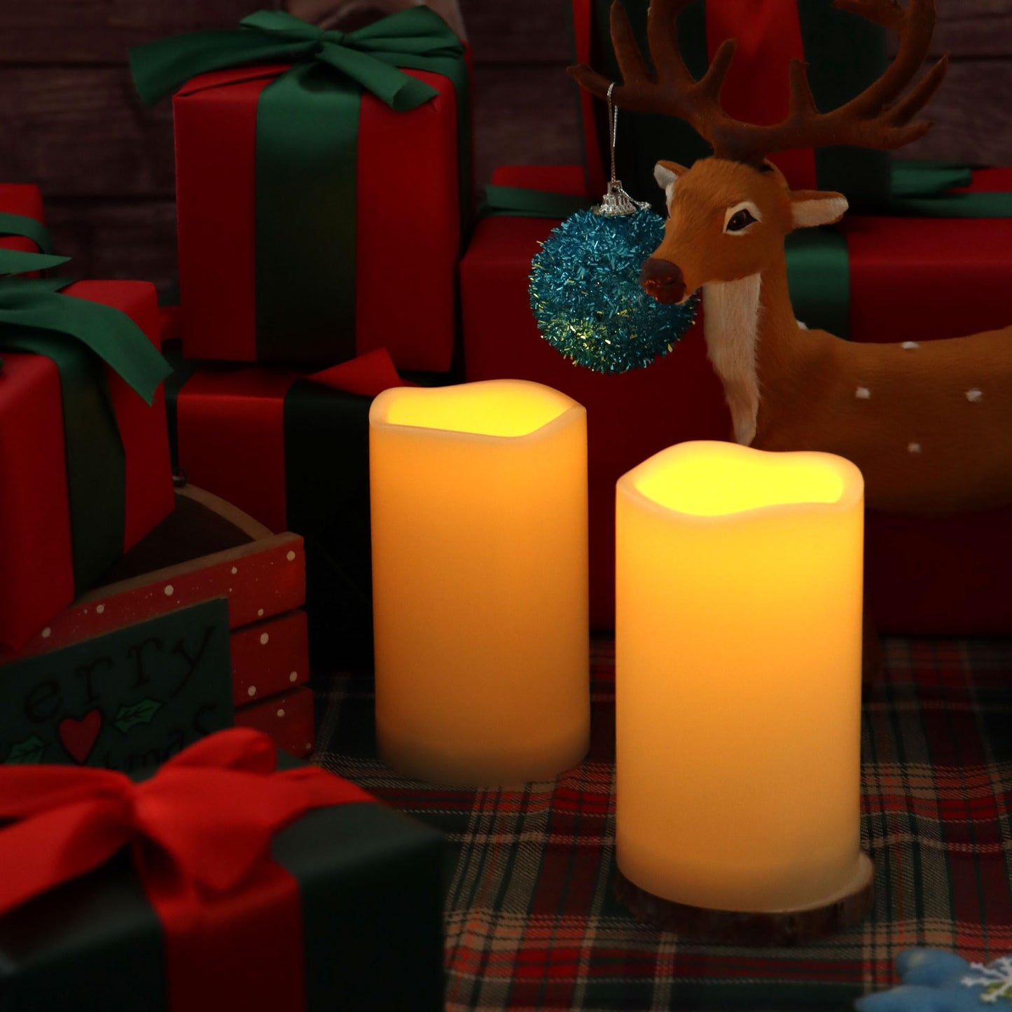 CANDLE CHOICE Waterproof Outdoor Battery Operated Flameless Candles with Remote Timer Plastic Flickering Fake Electric LED Pillars for Lantern Garden Wedding Christmas Decorations 3x4 Inches 2 PCS