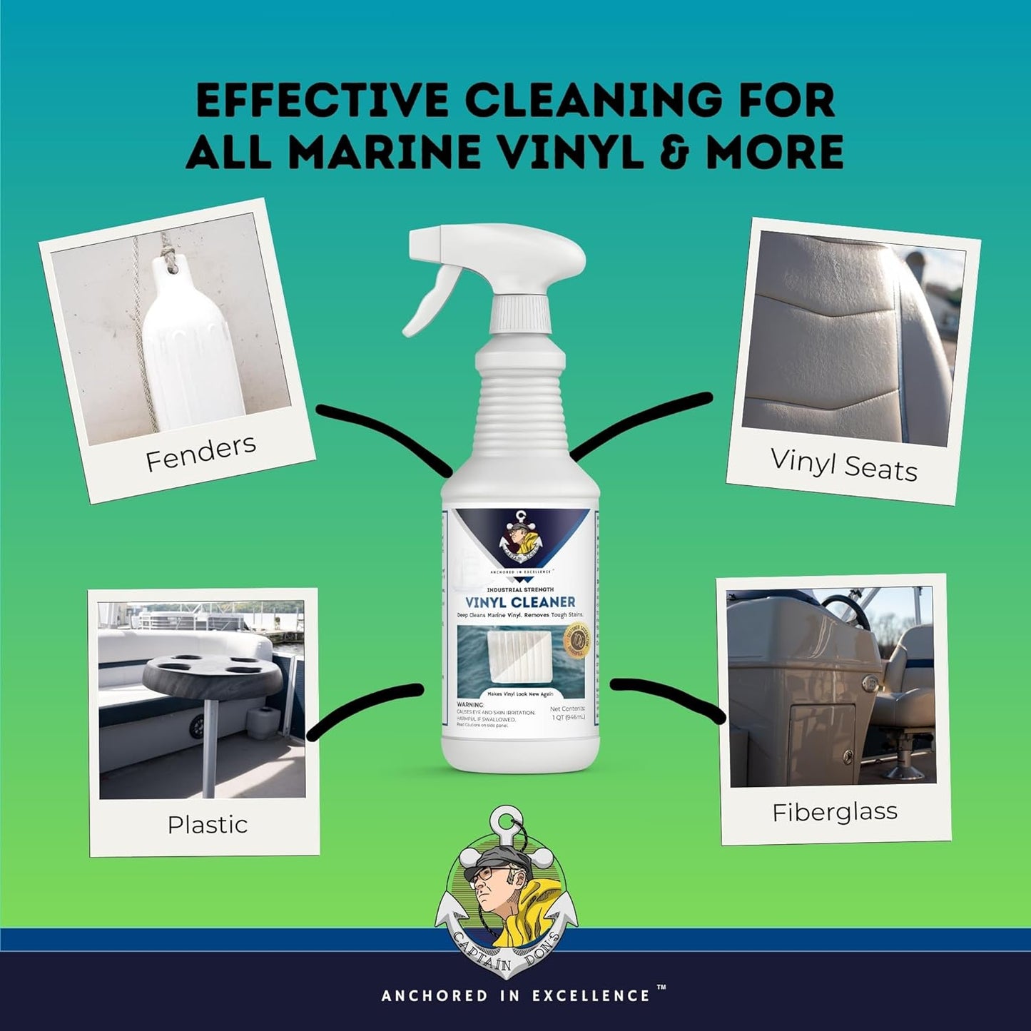 Captain Don's Industrial Strength Boat Cleaner, 32 OZ - Vinyl Boat Seat Cleaner, Boat Upholstery Cleaner, Boat Cleaning Supplies, Boat Carpet Cleaner, Deep Cleans Boat Vinyl & Removes Tough Stains