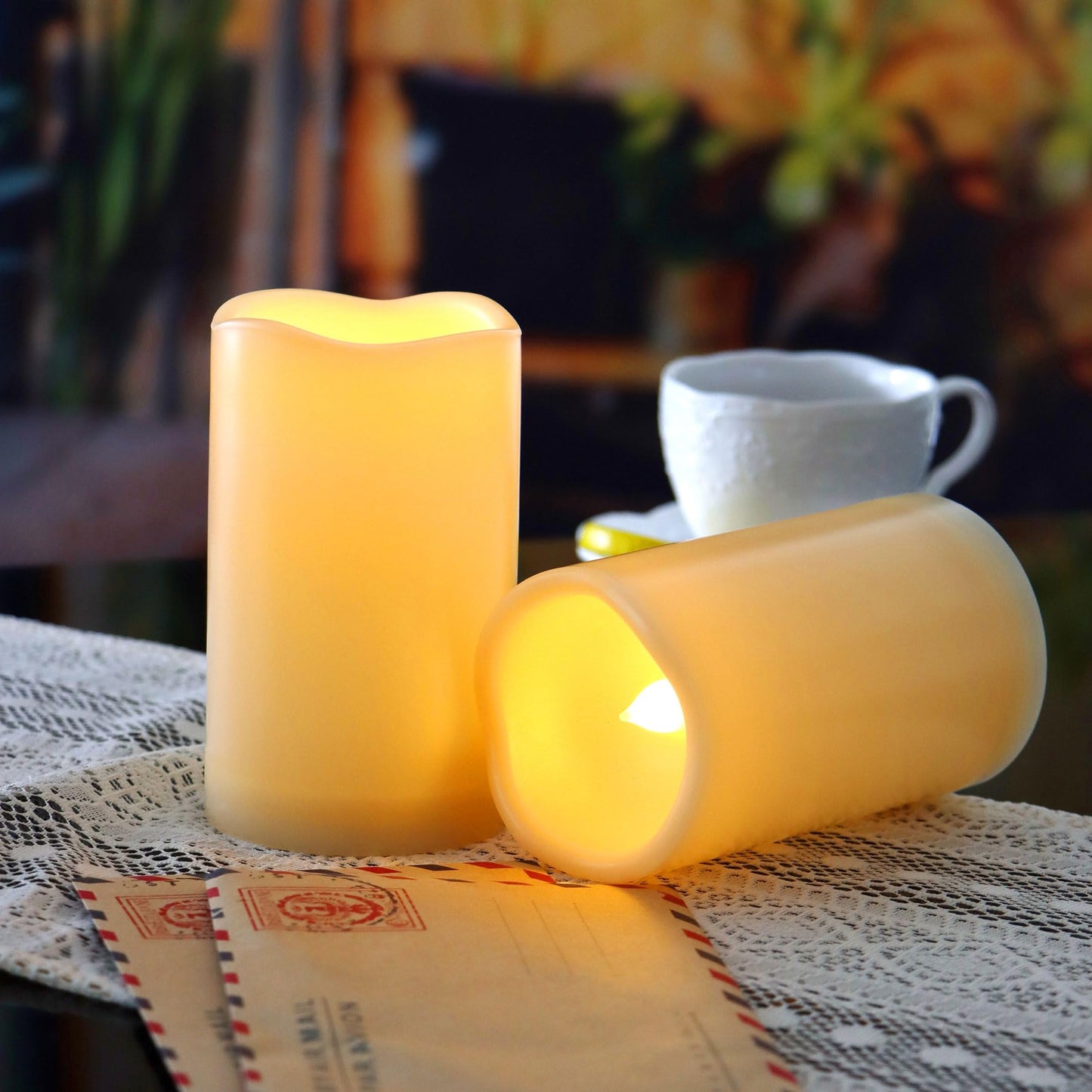 CANDLE CHOICE Waterproof Outdoor Battery Operated Flameless Candles with Remote Timer Plastic Flickering Fake Electric LED Pillars for Lantern Garden Wedding Christmas Decorations 3x4 Inches 2 PCS