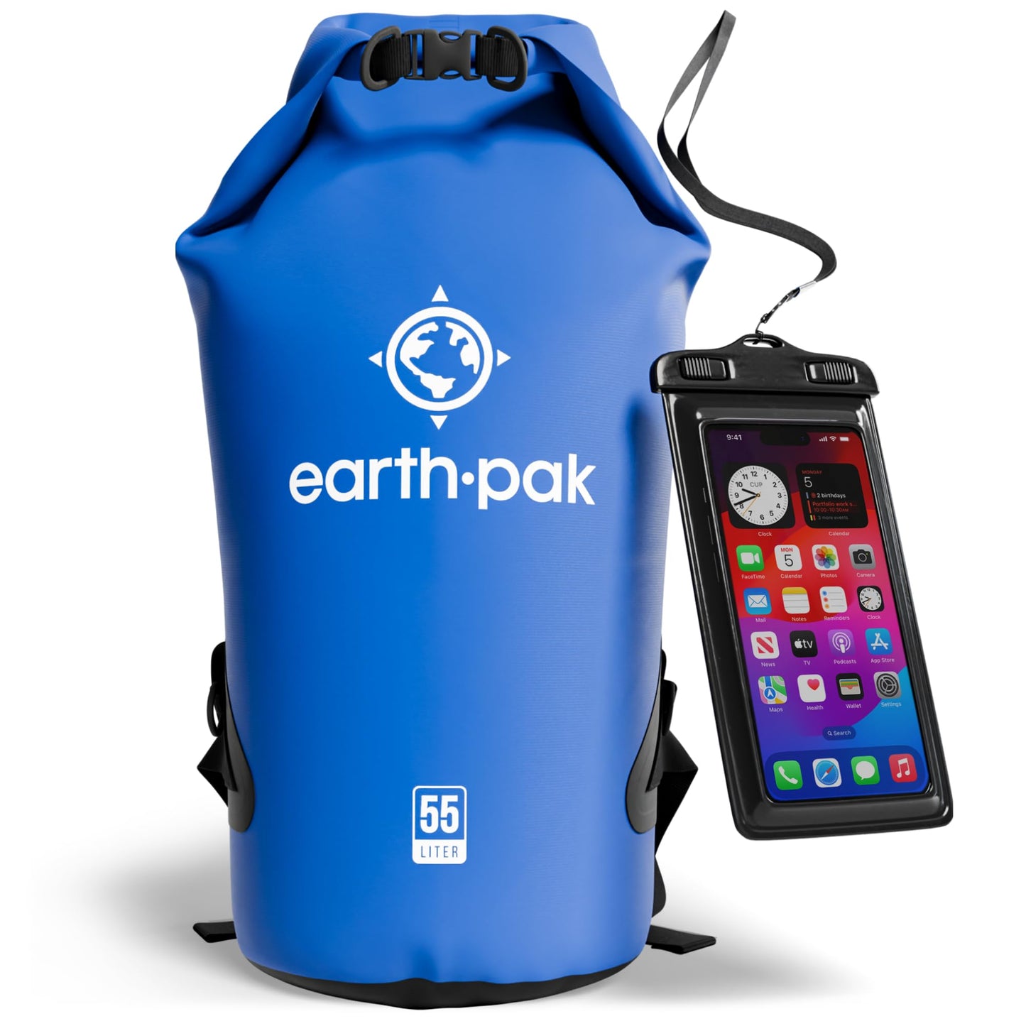Earth Pak Waterproof Dry Bag - Roll Top Waterproof Backpack Sack Keeps Gear Dry for Kayak with Waterproof Phone Case