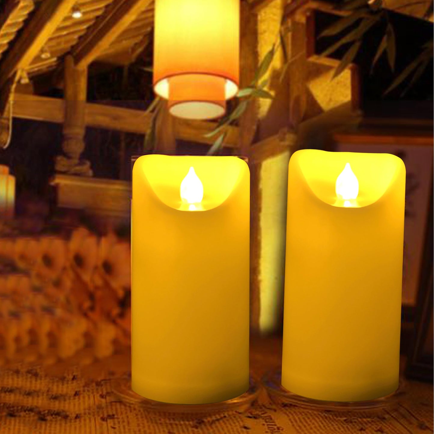 CANDLE CHOICE Waterproof Outdoor Battery Operated Flameless Candles with Remote Timer Plastic Flickering Fake Electric LED Pillars for Lantern Garden Wedding Christmas Decorations 3x4 Inches 2 PCS