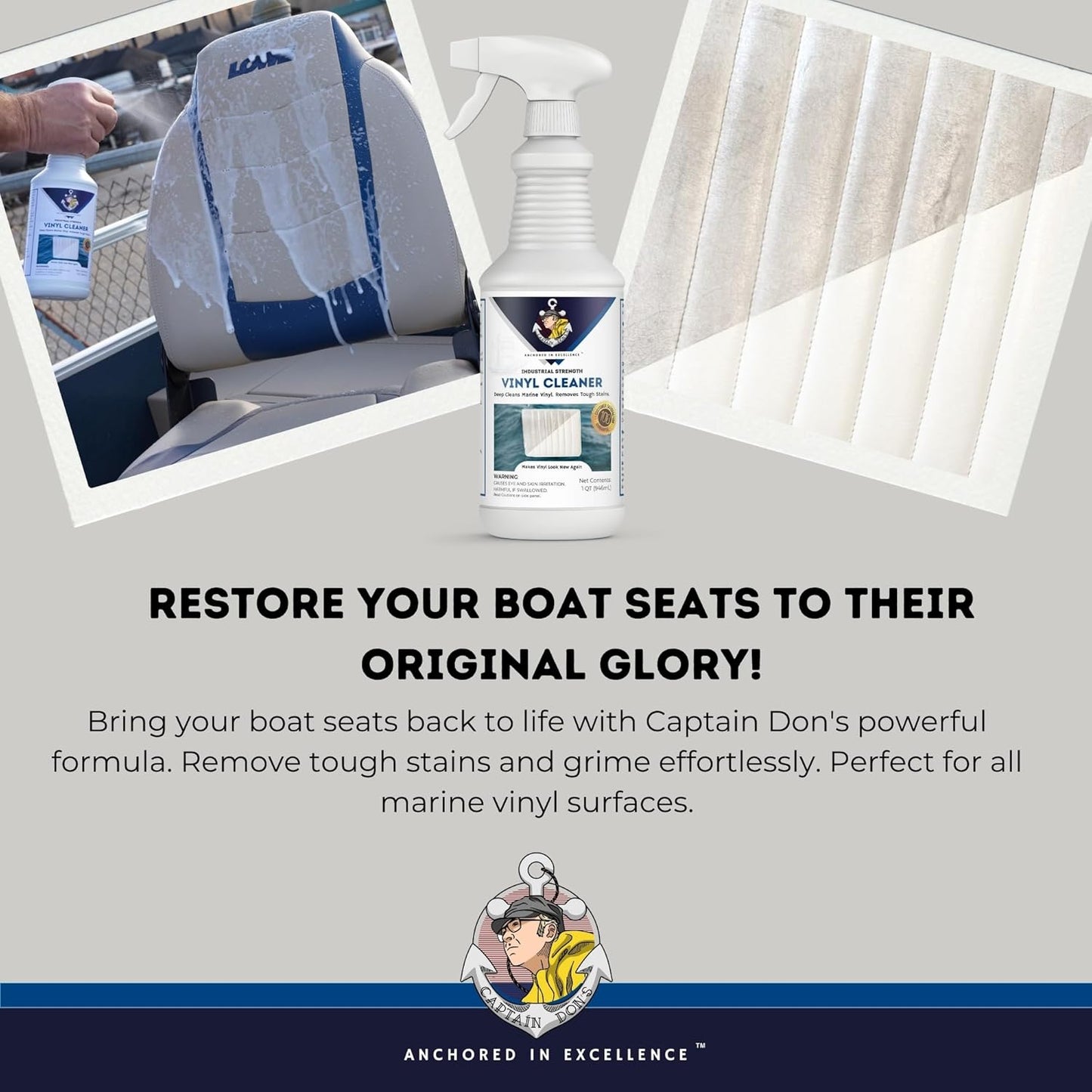 Captain Don's Industrial Strength Boat Cleaner, 32 OZ - Vinyl Boat Seat Cleaner, Boat Upholstery Cleaner, Boat Cleaning Supplies, Boat Carpet Cleaner, Deep Cleans Boat Vinyl & Removes Tough Stains