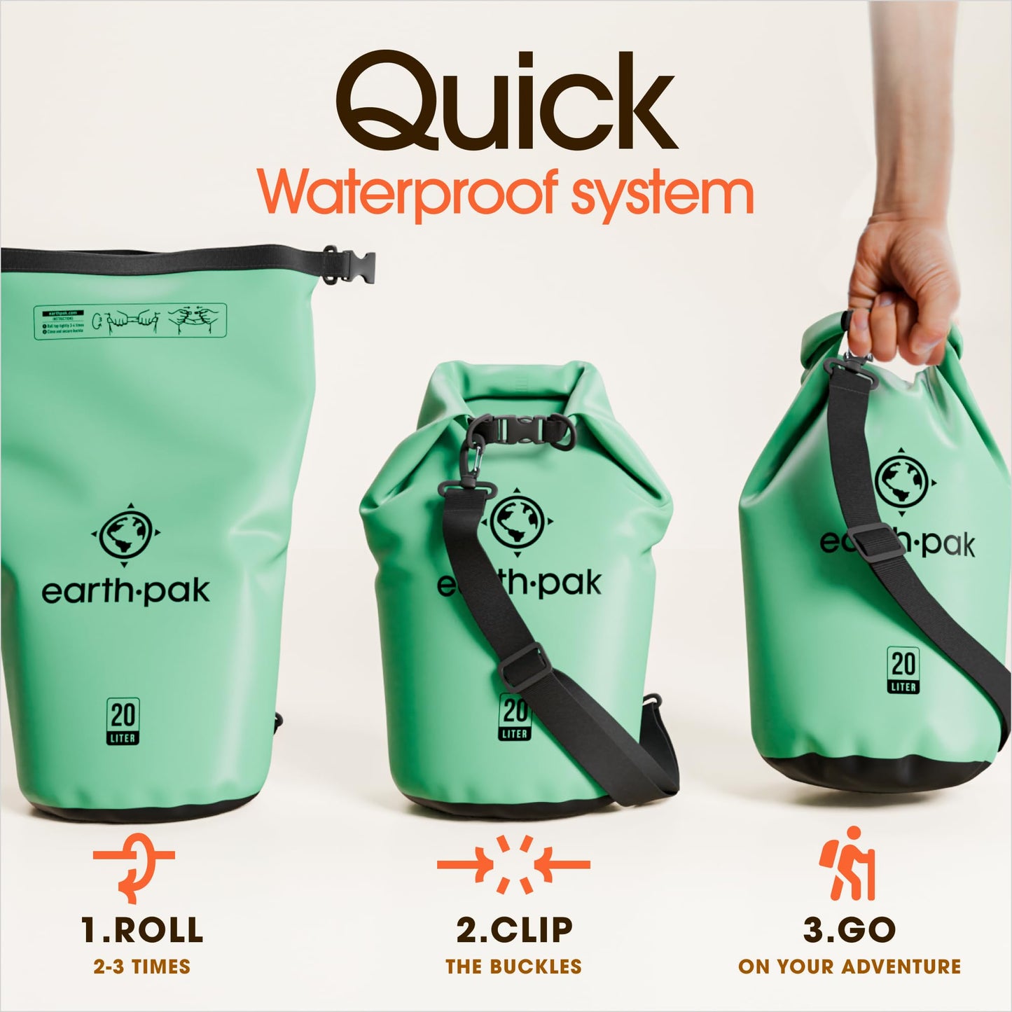Earth Pak Waterproof Dry Bag - Roll Top Waterproof Backpack Sack Keeps Gear Dry for Kayak with Waterproof Phone Case