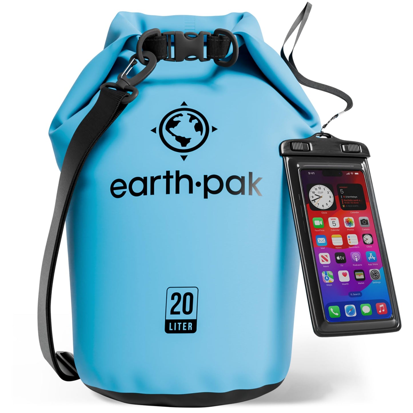 Earth Pak Waterproof Dry Bag - Roll Top Waterproof Backpack Sack Keeps Gear Dry for Kayak with Waterproof Phone Case
