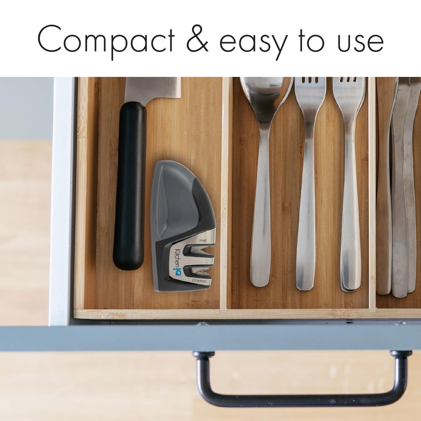 KitchenIQ 50825 | Diamond Deluxe Edge Grip 2-Stage Knife Sharpener | Black | Coarse & Fine Sharpeners | Compact for Easy Storage | Non-Slip Base | Soft Grip Rubber Handle | Straight & Serrated Knives