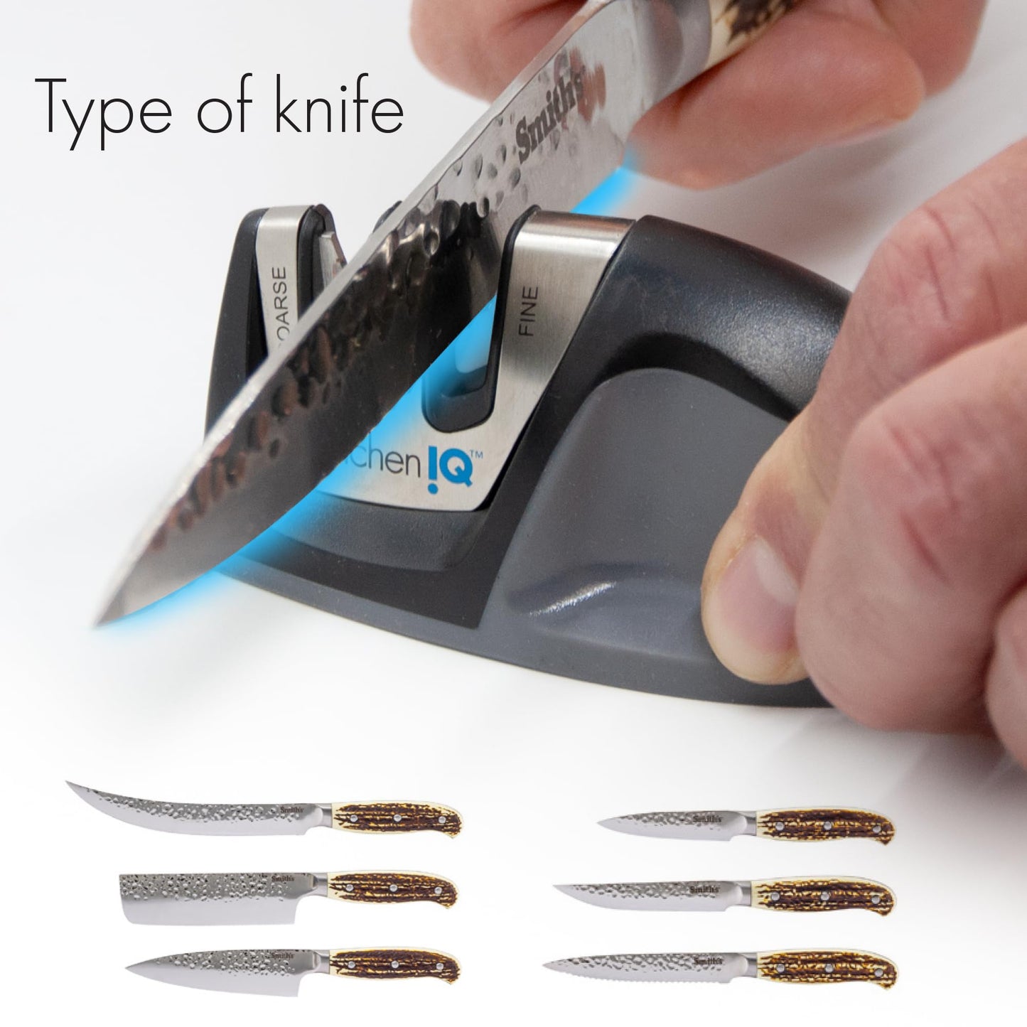 KitchenIQ 50825 | Diamond Deluxe Edge Grip 2-Stage Knife Sharpener | Black | Coarse & Fine Sharpeners | Compact for Easy Storage | Non-Slip Base | Soft Grip Rubber Handle | Straight & Serrated Knives