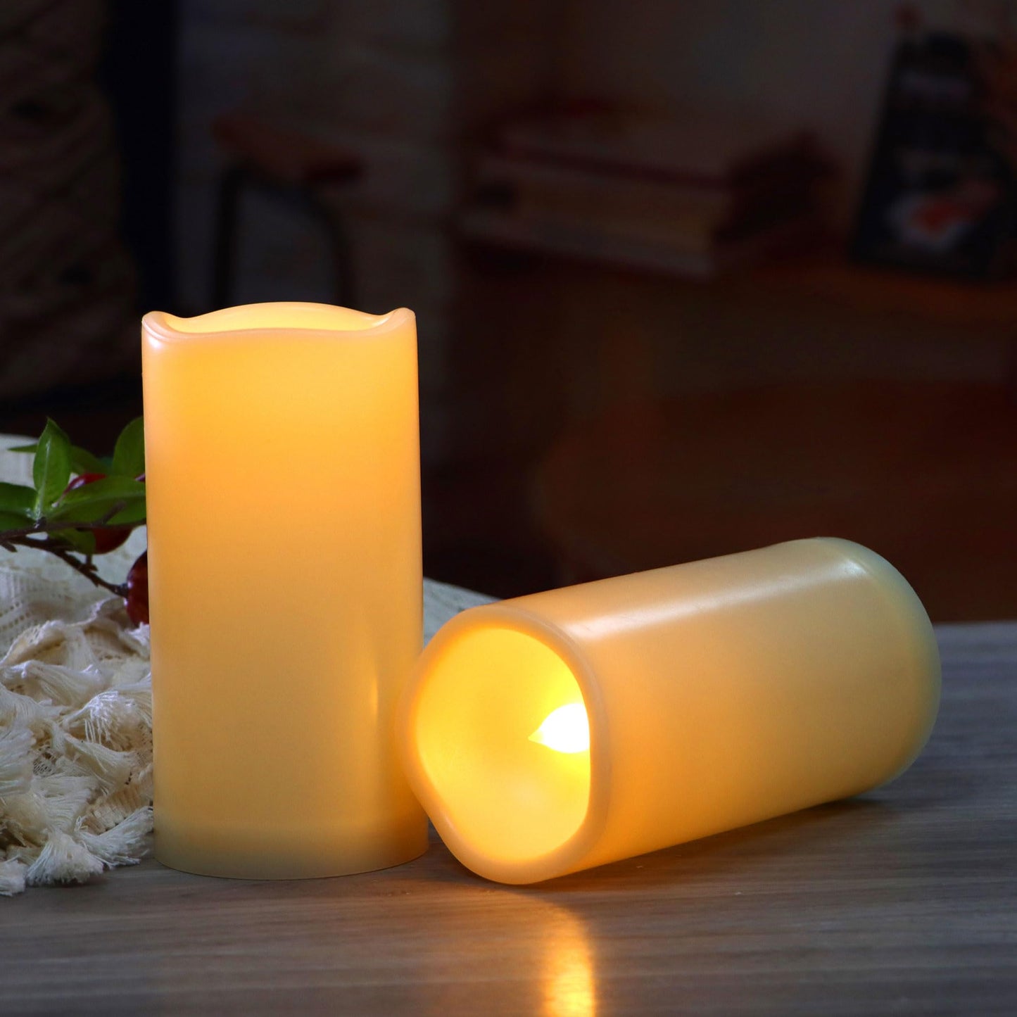 CANDLE CHOICE Waterproof Outdoor Battery Operated Flameless Candles with Remote Timer Plastic Flickering Fake Electric LED Pillars for Lantern Garden Wedding Christmas Decorations 3x4 Inches 2 PCS